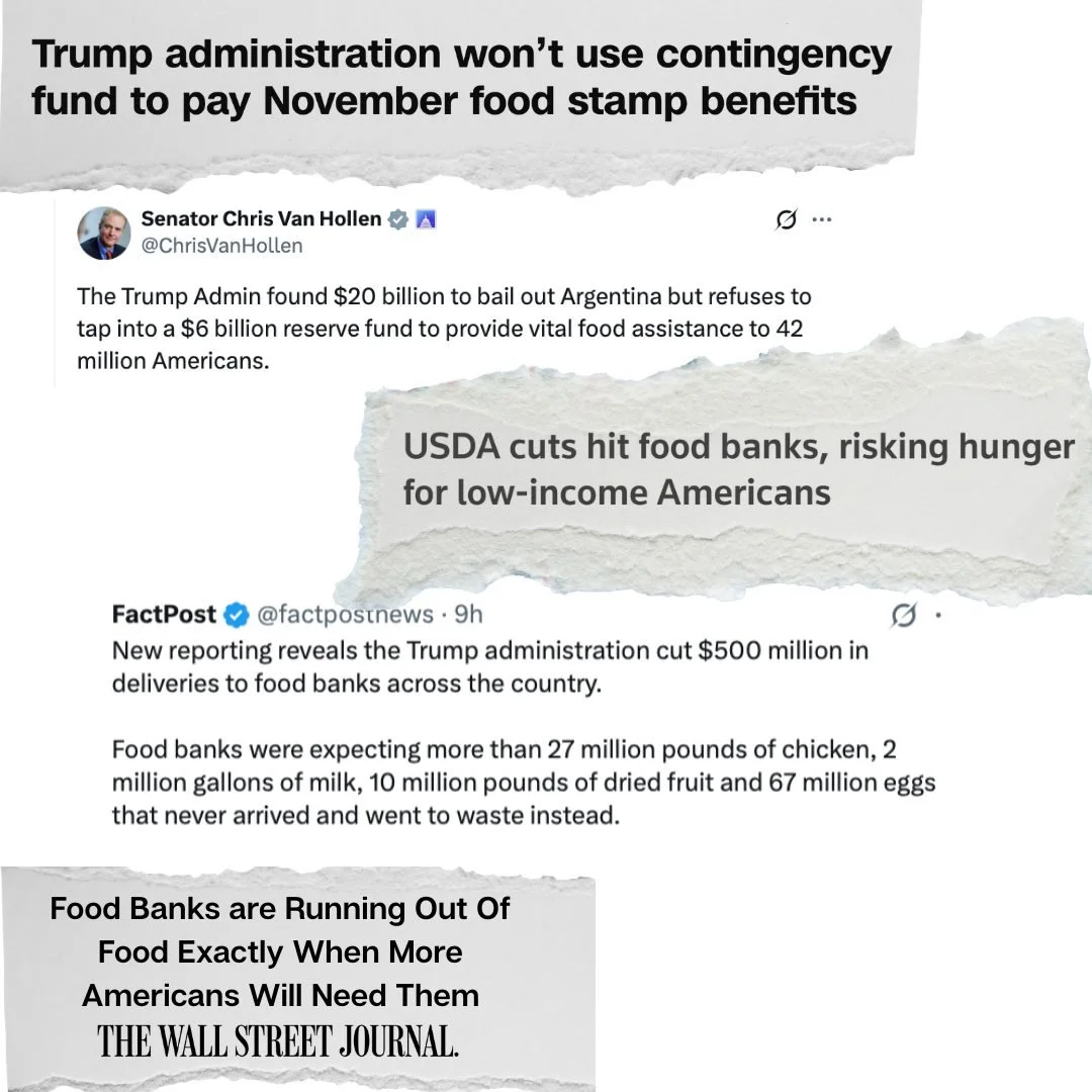 Trump is going to starve Americans to try to force votes from democrats to vote for a budget that would decimate health care for millions, and raising the costs for everyone. The cruelty is the point. 15.7 million  who receive SNAP are working. 
16 m