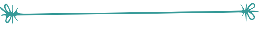 A turquoise divider stylized as a piece of string with bows at either end