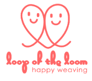 A logo for Loop of the Loom, with two happy swirls in coral colors