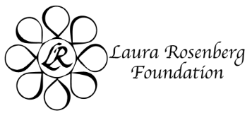 Logo for the Laura Rosenberg Foundation, in the shape of a flower with the letters LR in the middle