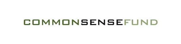 Logo for the Common Sense Fund, with letters in greens and black