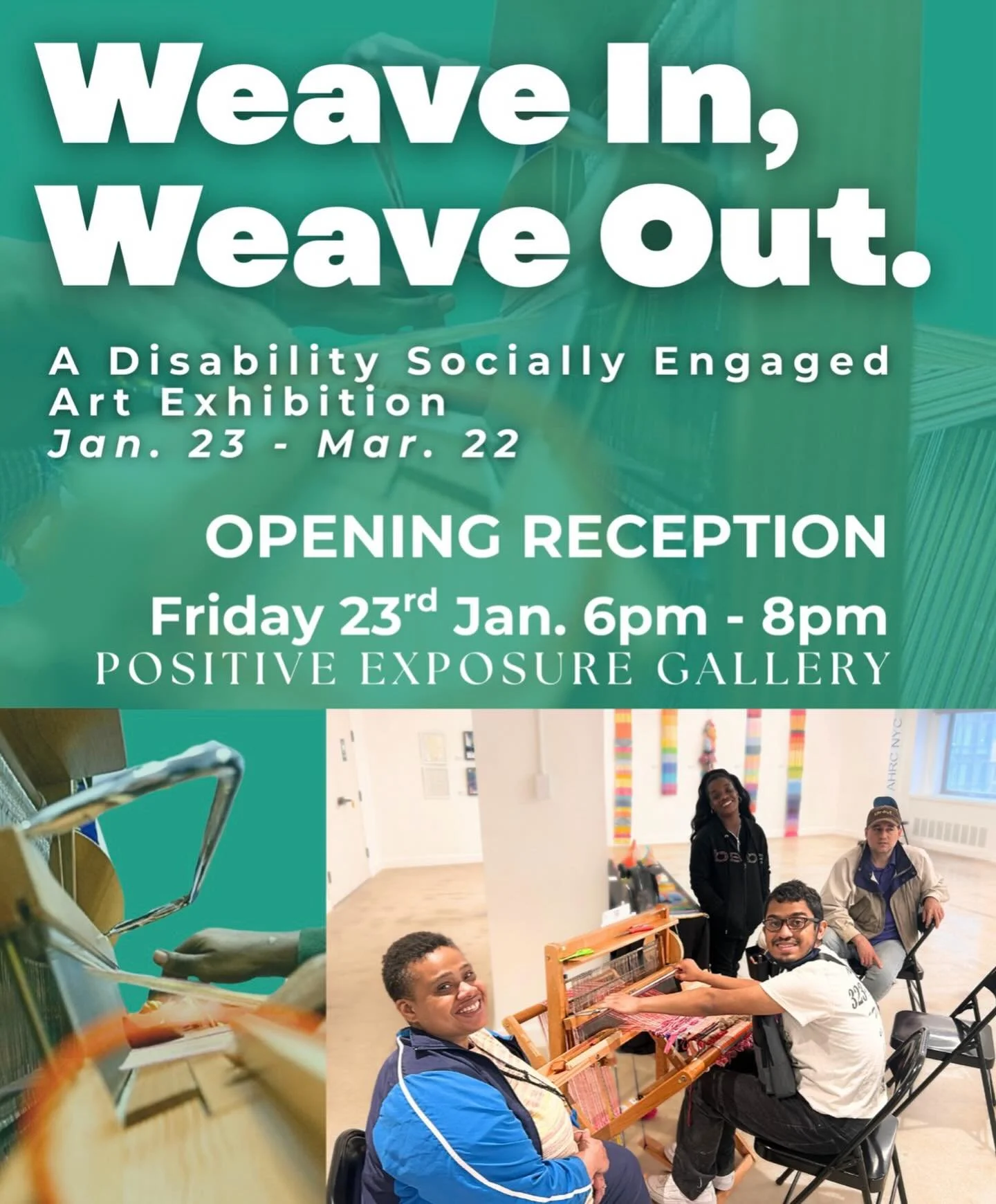 Weave In, Weave Out exhibition opens tomorrow, January 23rd at Positive Exposure Gallery. @positiveexposure Enjoy the artworks made by Intertwine Artists, take a seat at the looms yourself. By engaging with the heart of the exhibition, you add your o