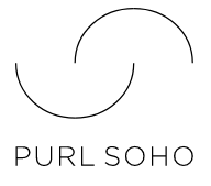 Purl Soho in black text with a black logo of two crescent shaped lines above and below each other.