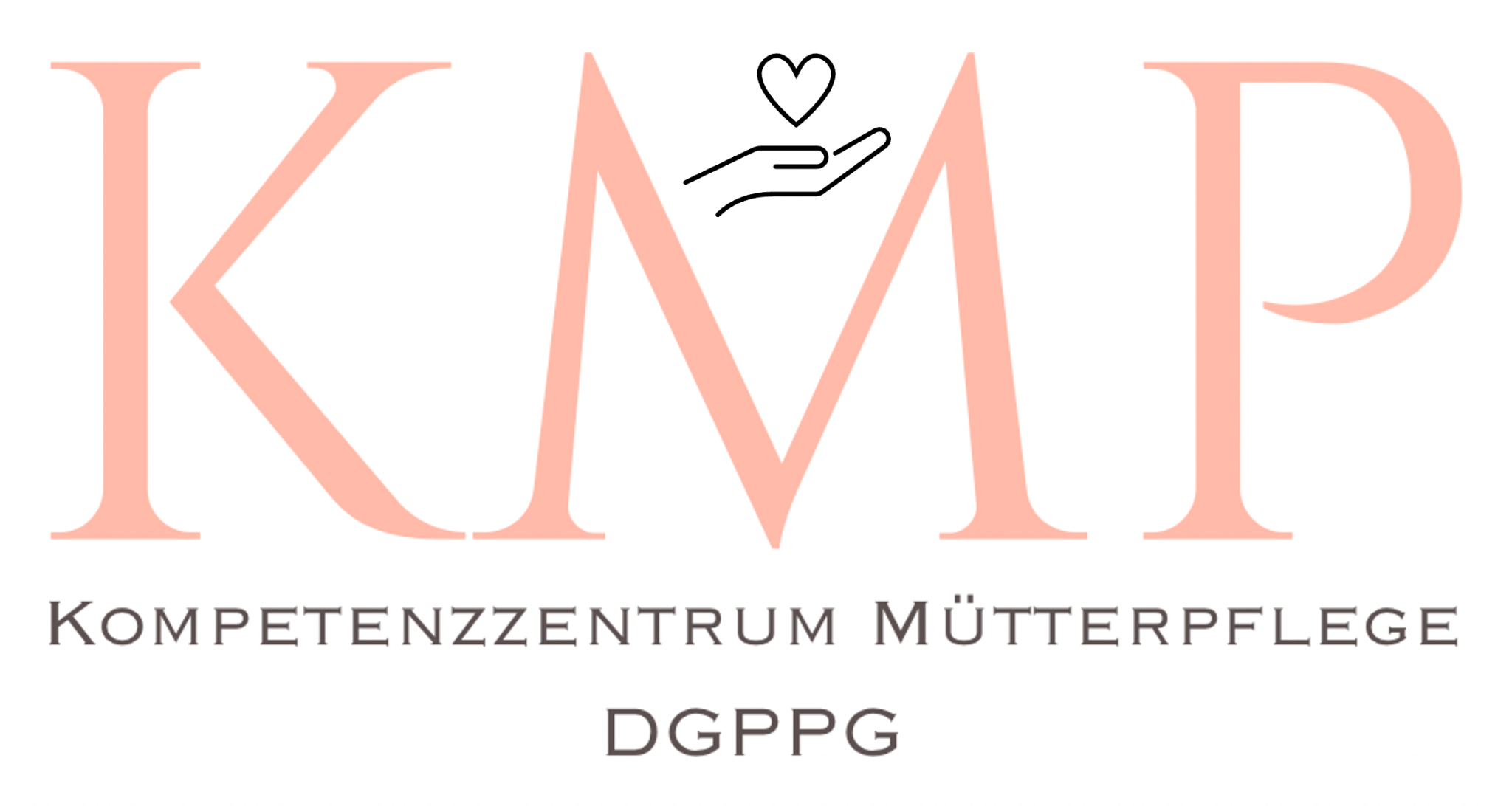 Logo des Kompetenzzentrums für Mutterpflege mit rosa Schriftzug "KUM" und schwarzem Text "Kompetenzzentrum Mutterpflege DGPӦG" darüber ein Hand-Symbol mit Herz.