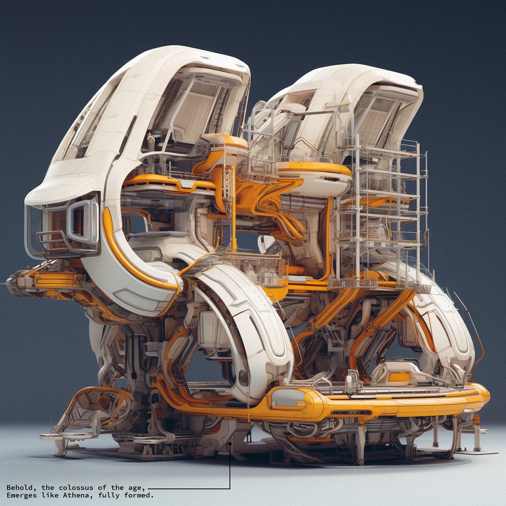 Robert Cha, AI SAPIEN — rounded white machine architecture with exposed yellow circulation and structural systems