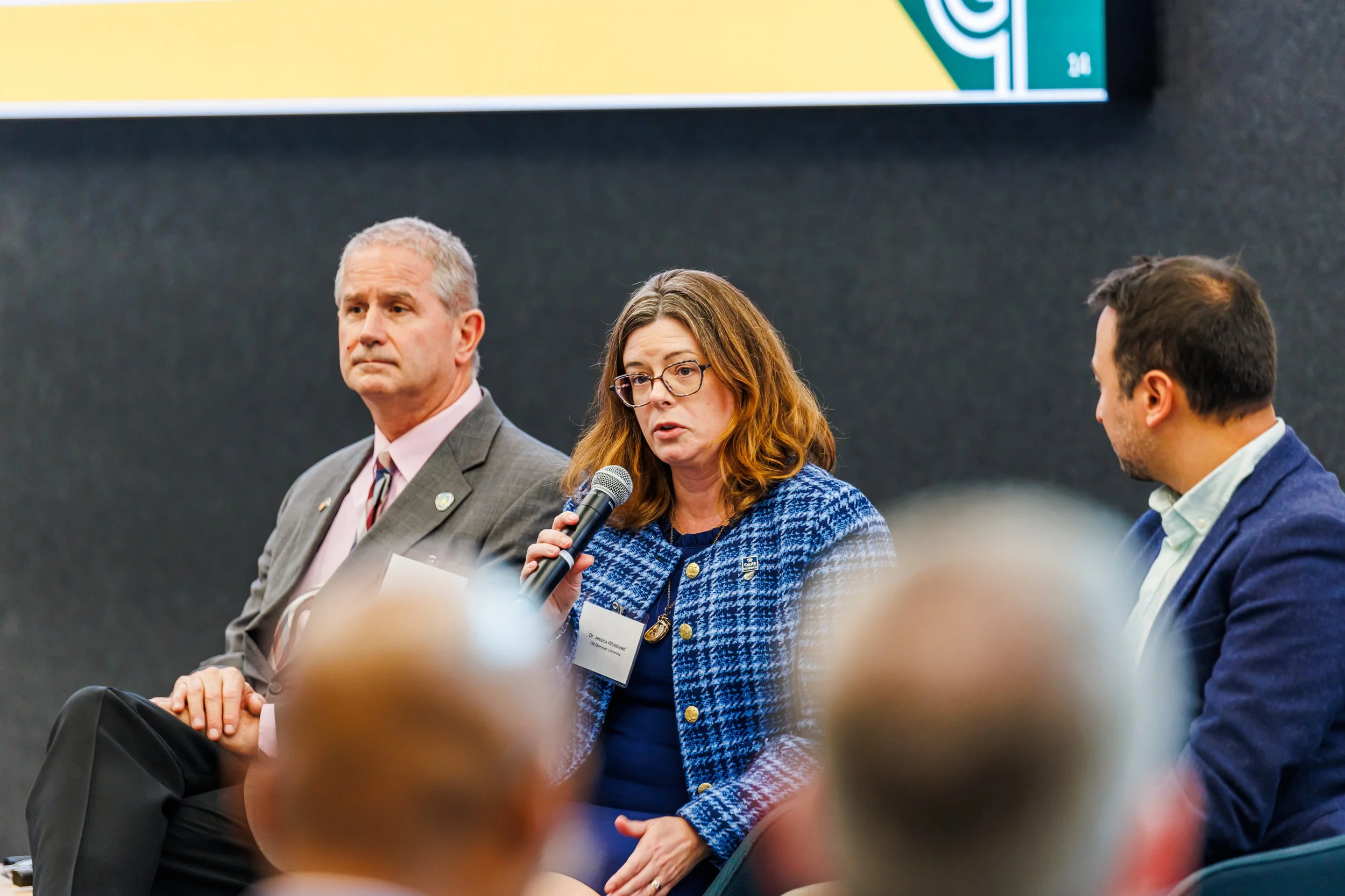 From left: VCA authors Thomas Peterson (Center for Climate Strategies and George Mason University), Dr. Jessica Whitehead (Old Dominion University), and Dr. Luis E. Ortiz (George Mason University) participate in a panel discussion at the VCA launch e