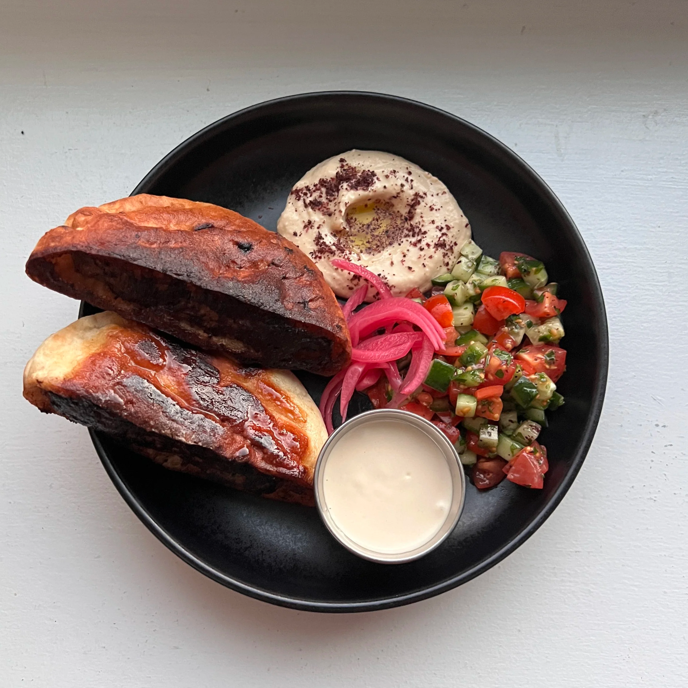 Lamb Arayes with Tomato Cucumber Salad and Tarator