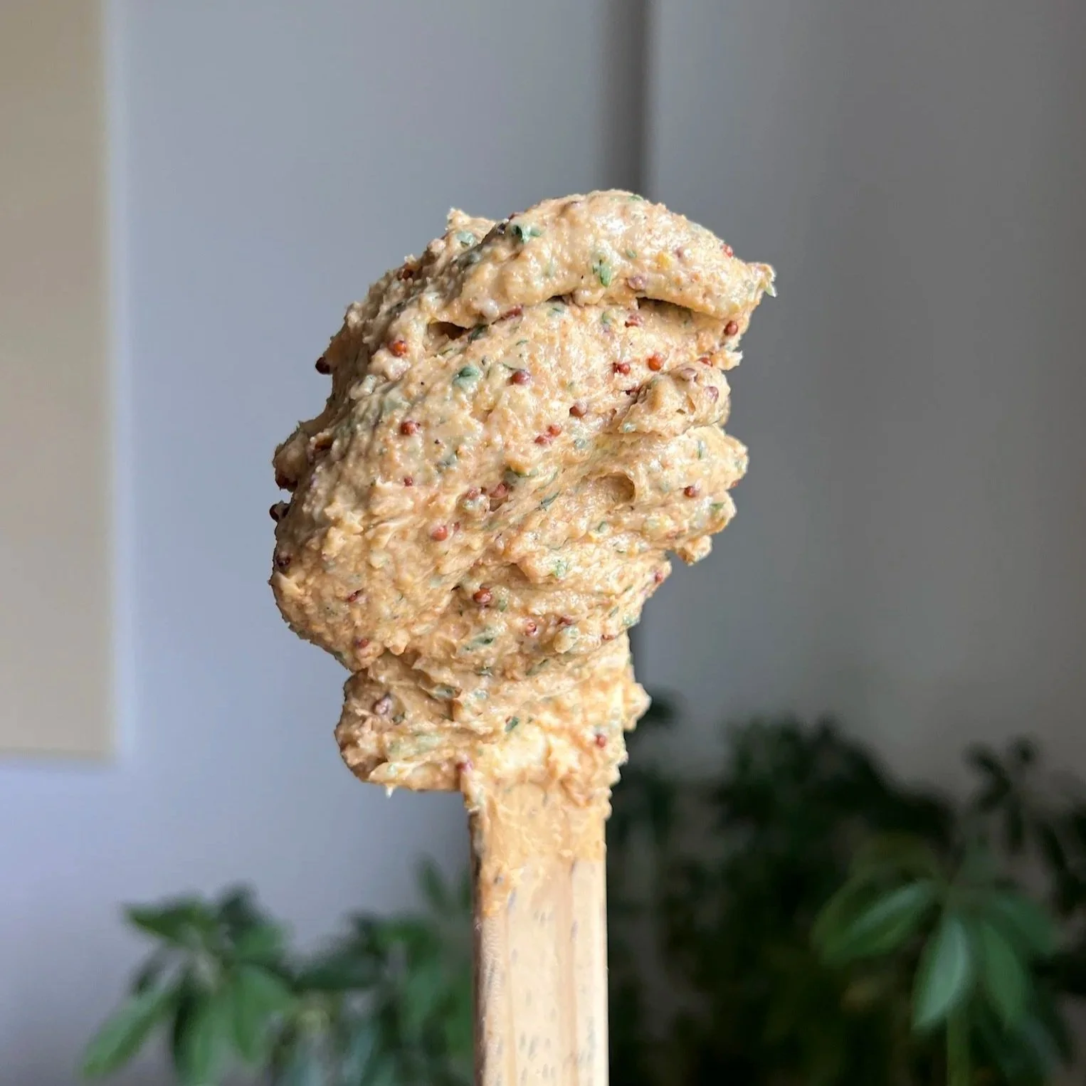 A spoonful of double mustard compound butter
