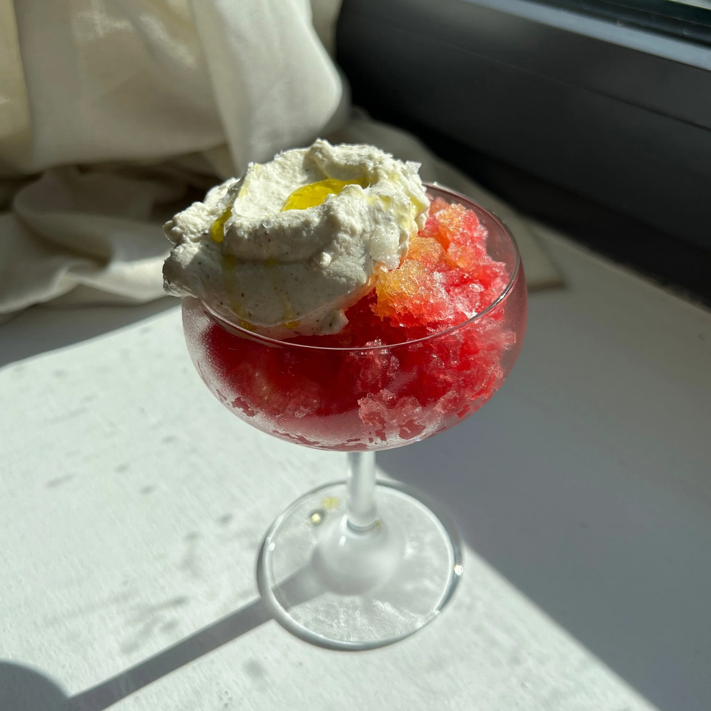 Blood Orange Granita with Fennel Seed Honey Whipped Cream