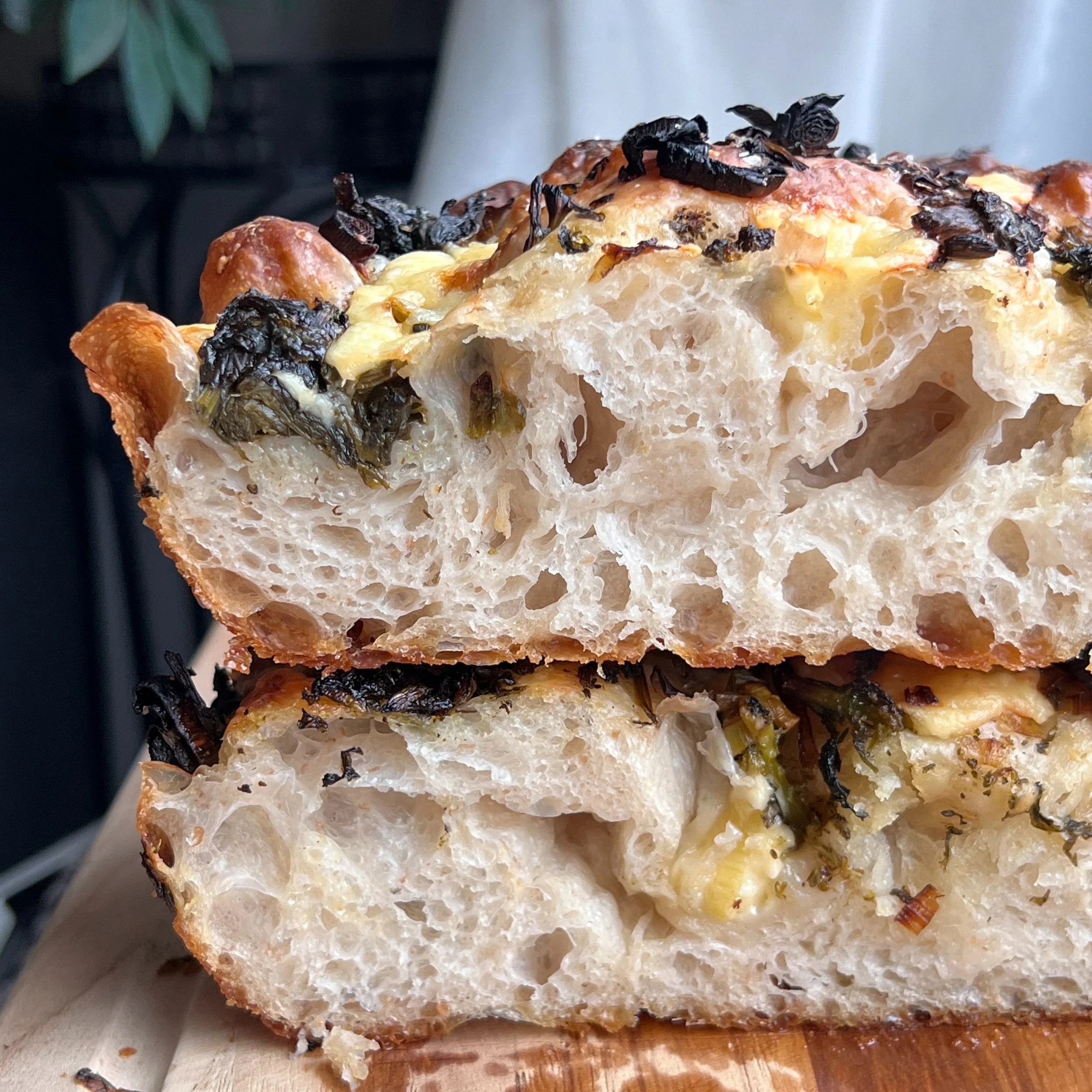 Broccoli Rabe, Leek, and Cheddar Sourdough Focaccia