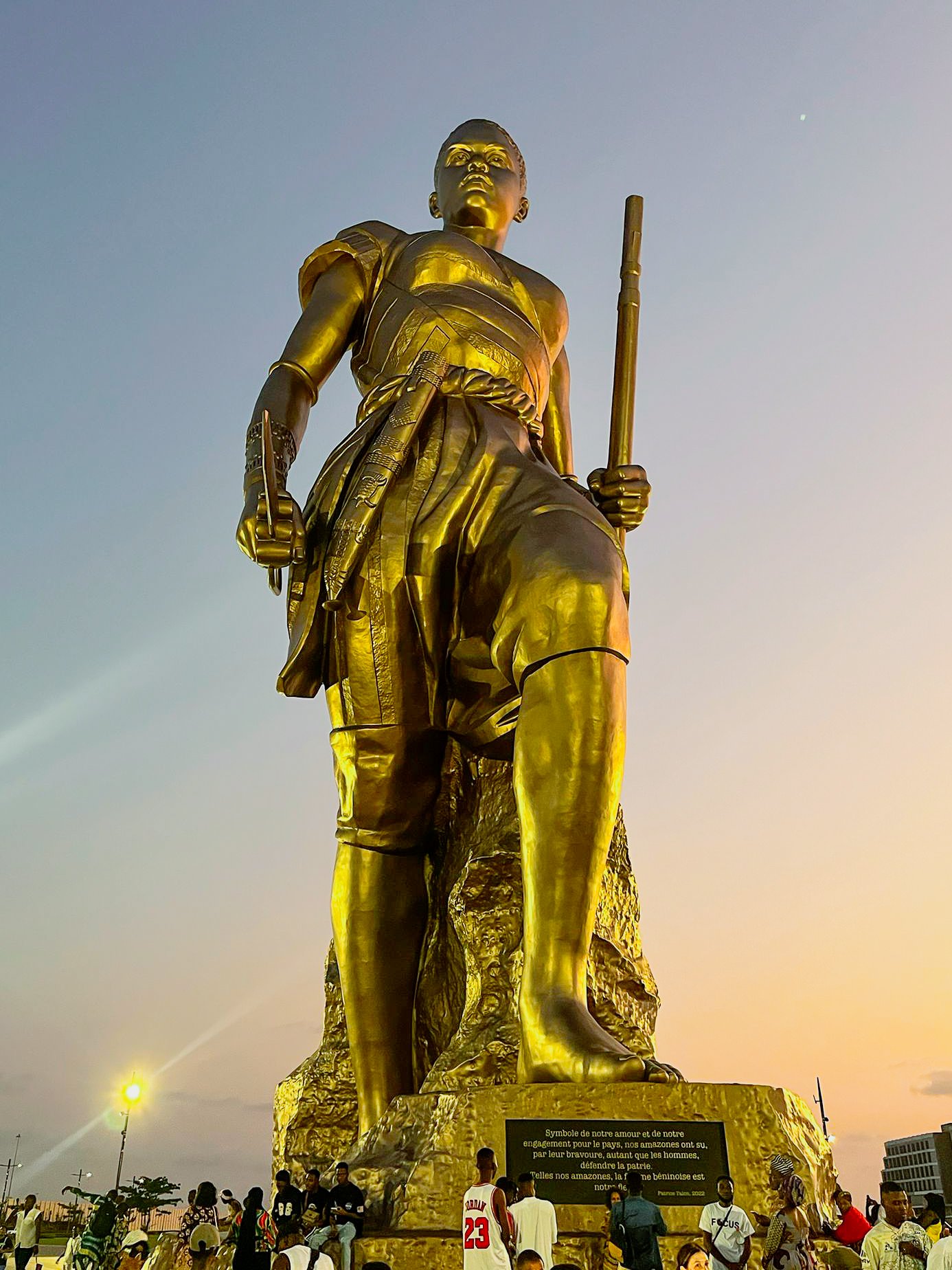 A giant bronze statue of Queen Hangbe, founder of the Dahomey Agodjie Amazon women warriors, located in Cotonou, Benin in West Africa. (Copy)
