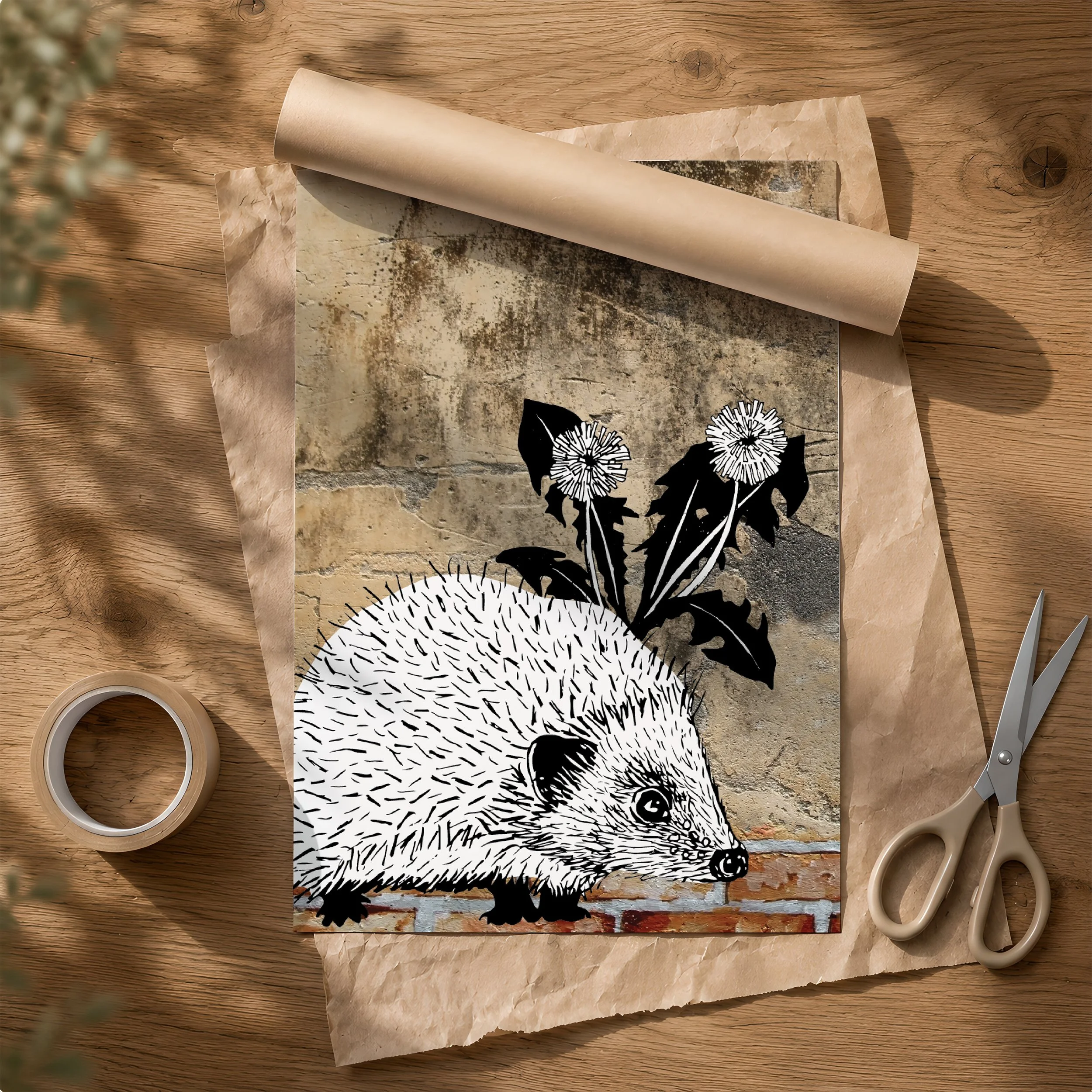 'Hedgehog' Poster & Tube on Brown Paper.jpg