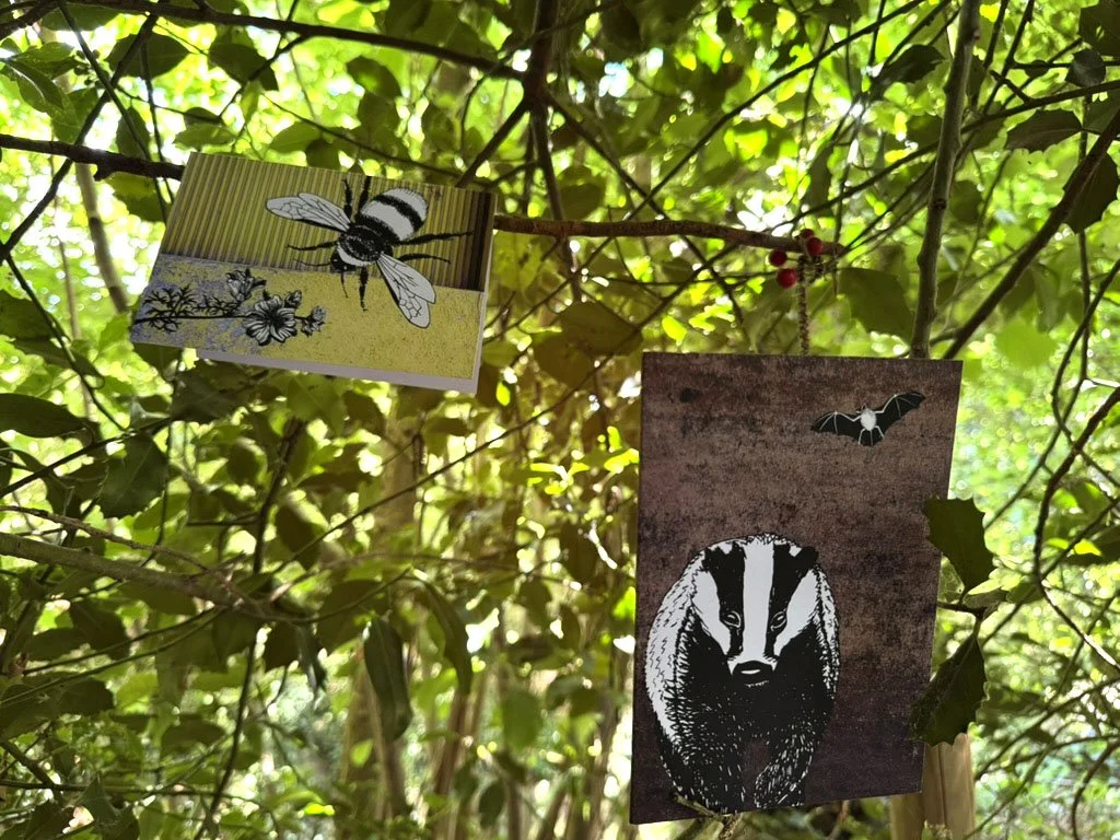 Badger Card and Bumblebee in Branches.jpg