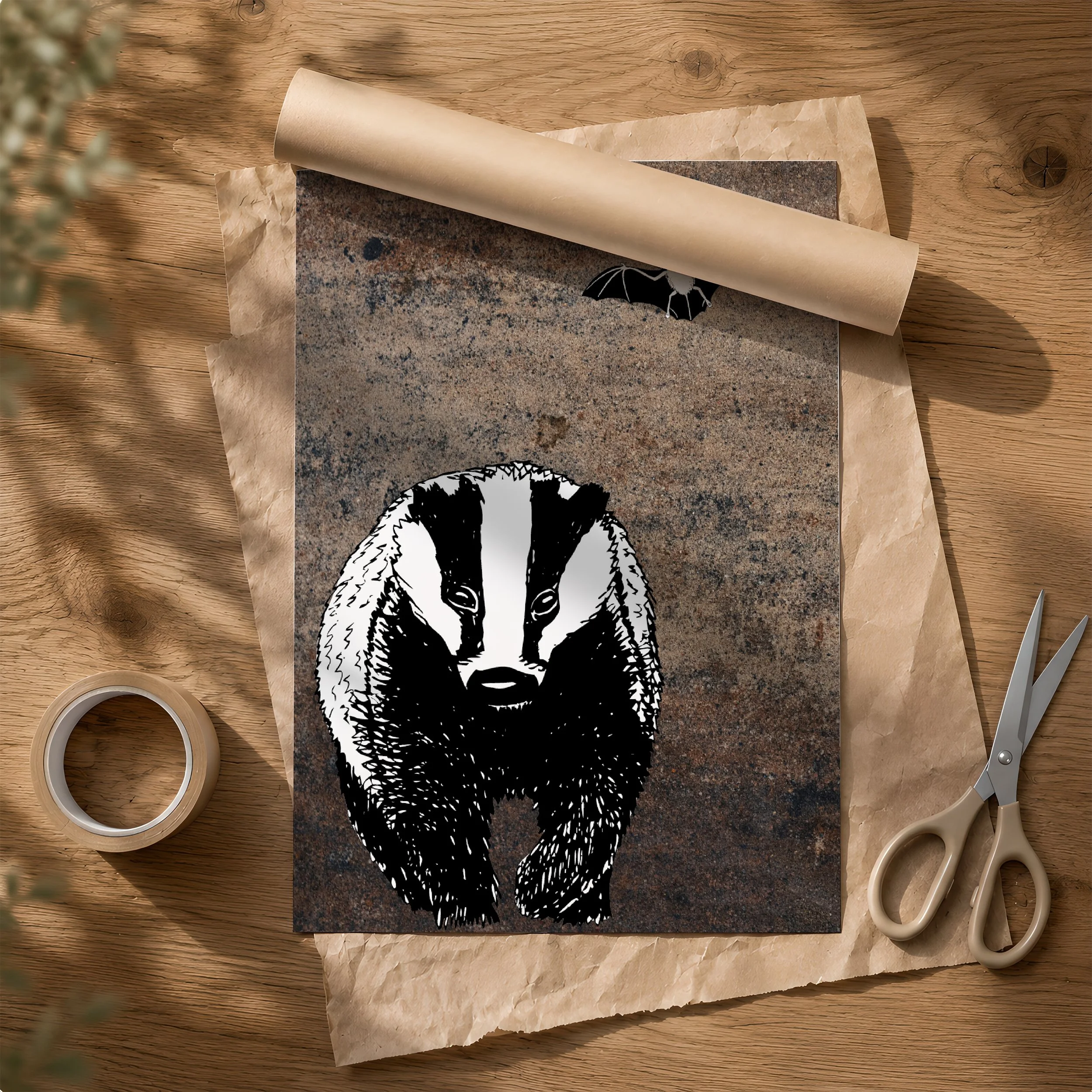 'Badger' Poster & Tube on Brown Paper.jpg