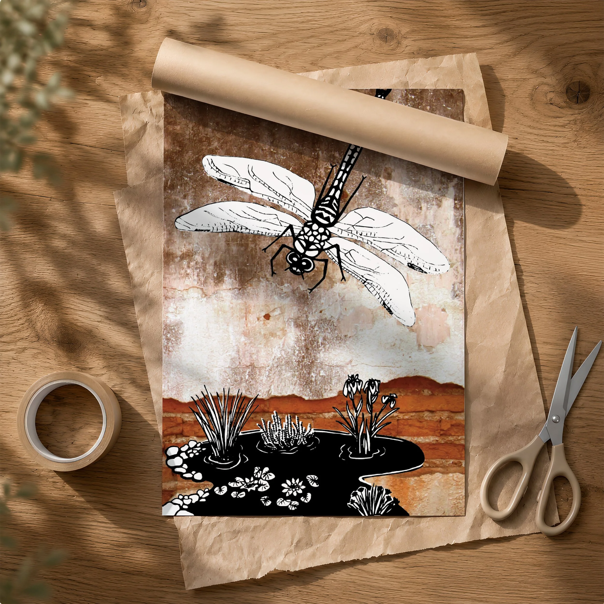 'Dragonfly' Poster & Tube on Brown Paper.jpg