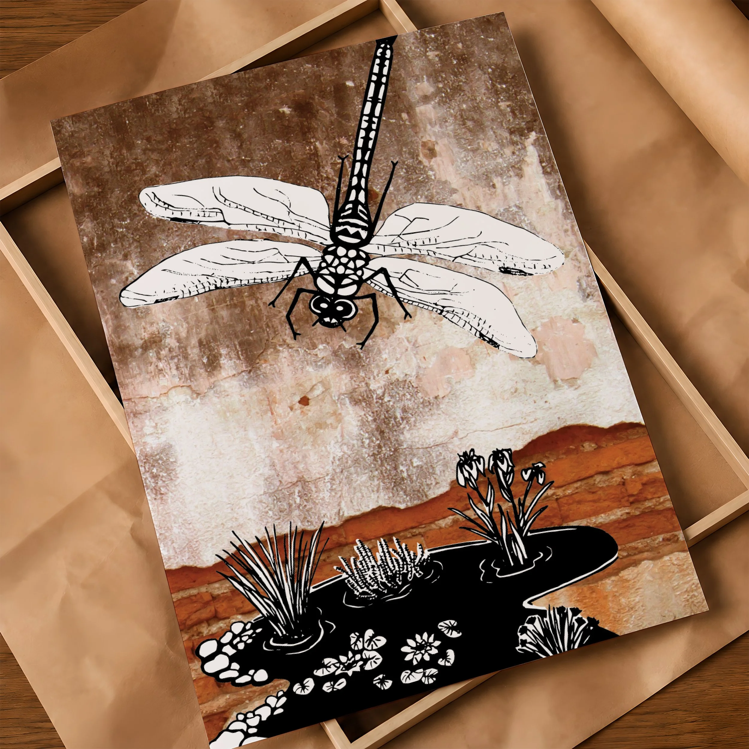 'Dragonfly' Poster on Frame & Brown Paper.jpg