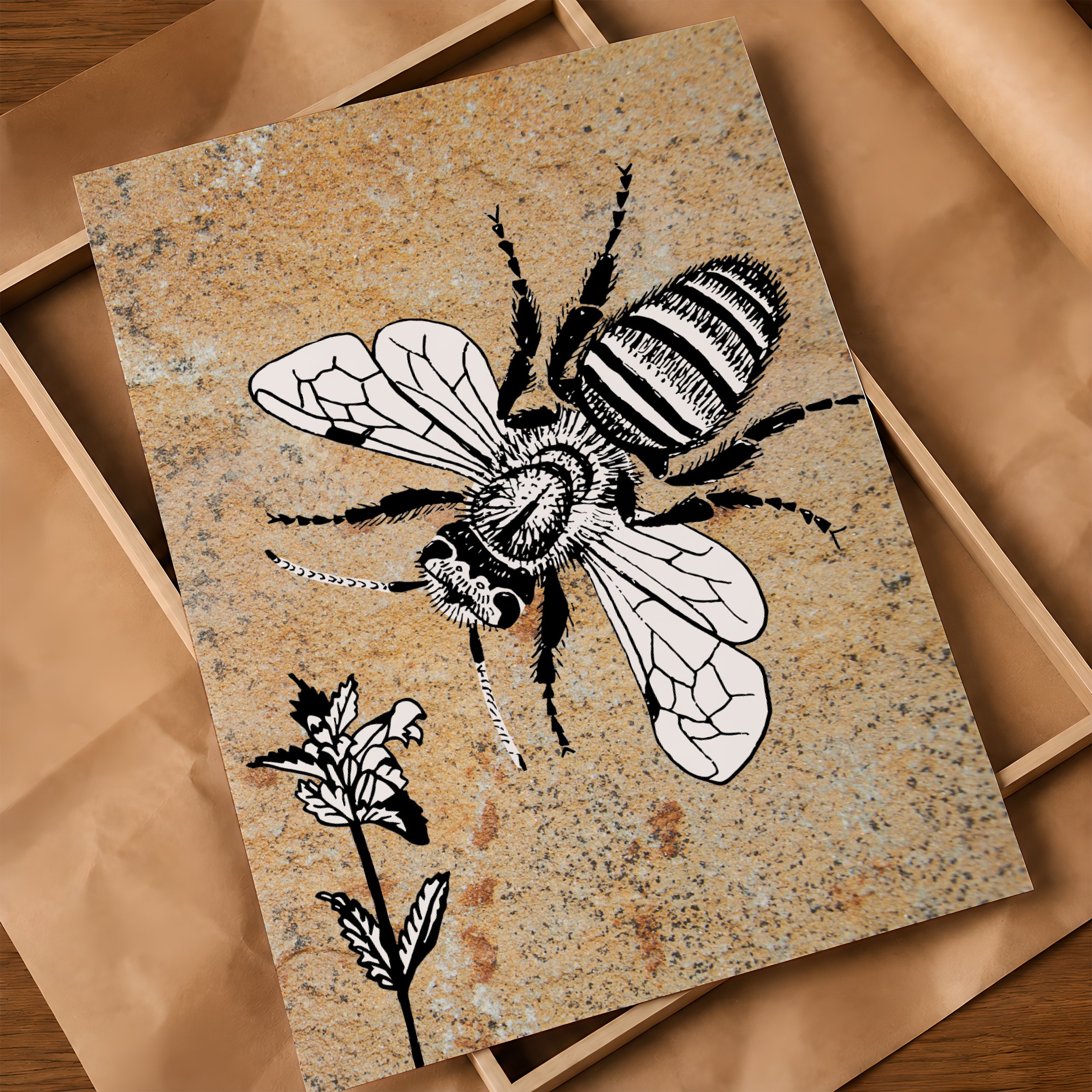 'Mason Bee' Poster on Frame & Brown Paper.jpg