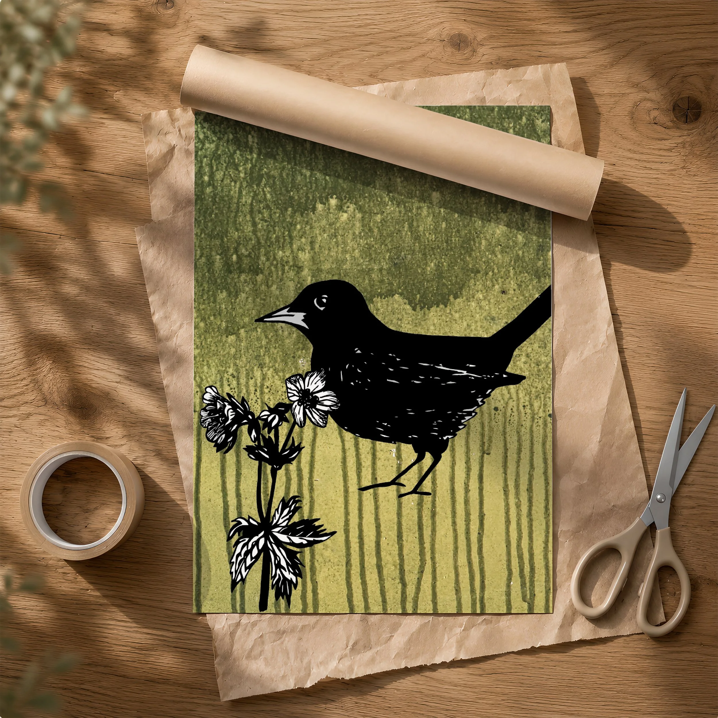 'Blackbird' Poster & Tube on Brown Paper.jpg