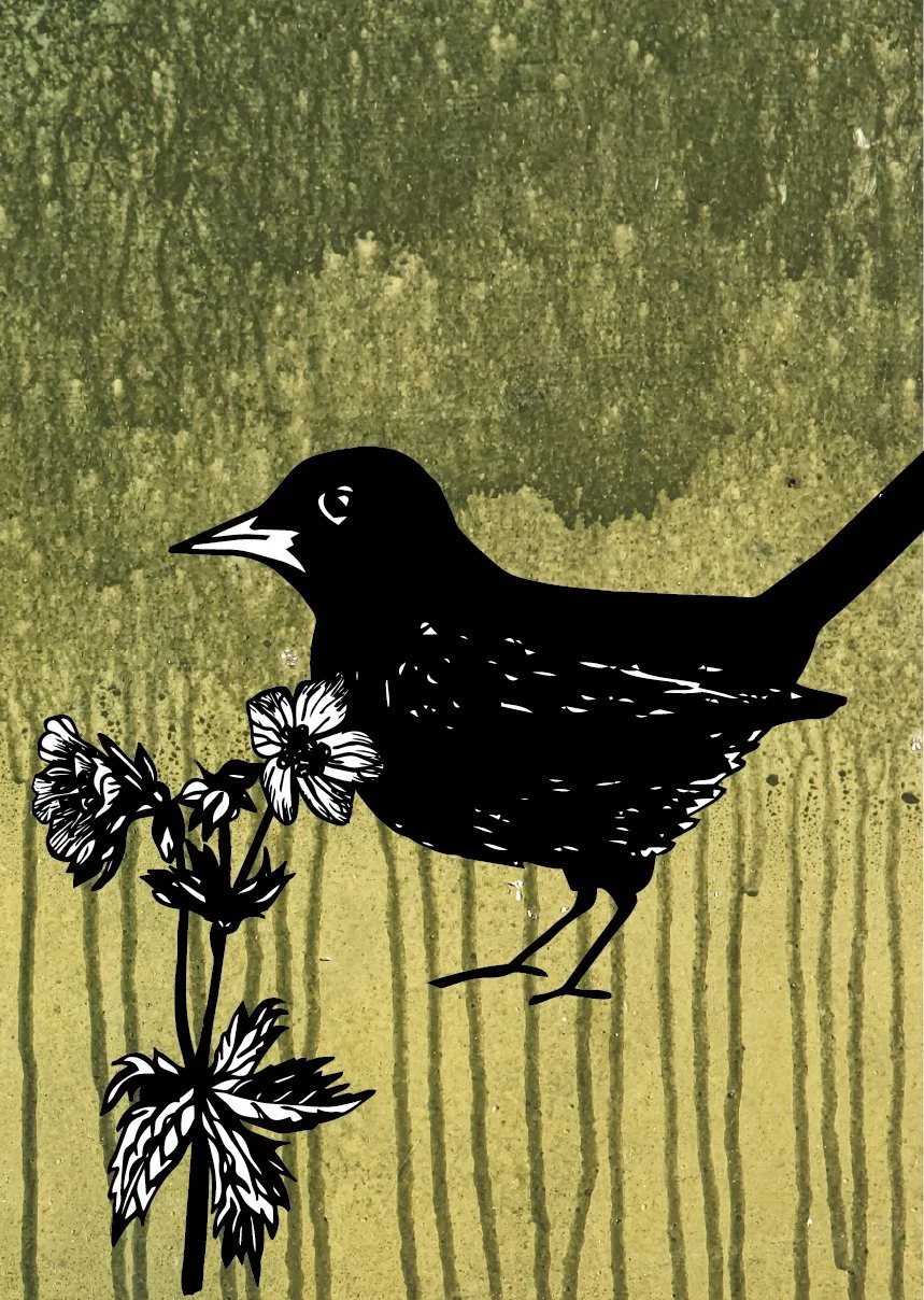 Blackbird & Meadow Crane's-bill A6 Card