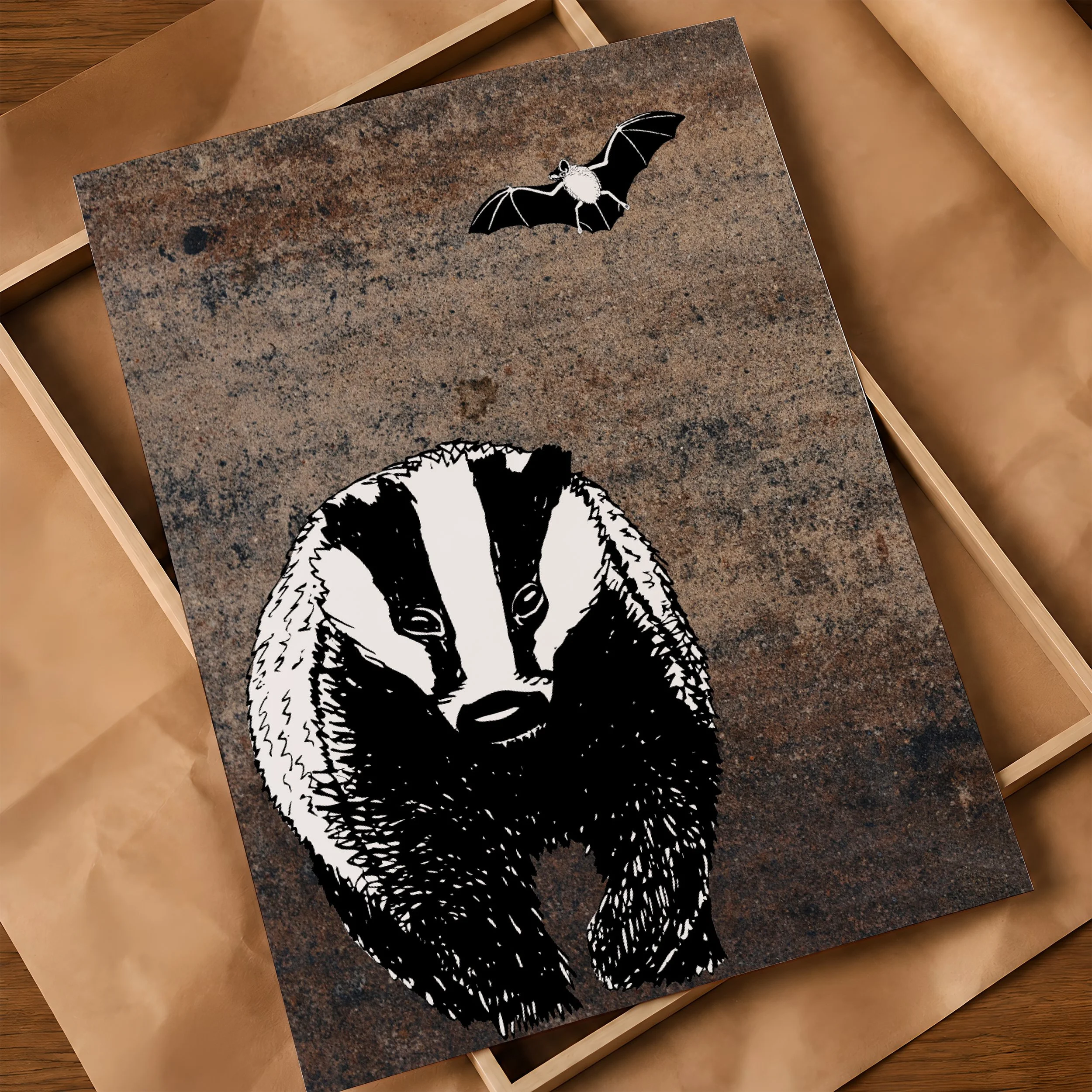 'Badger' Poster on Frame & Brown Paper.jpg