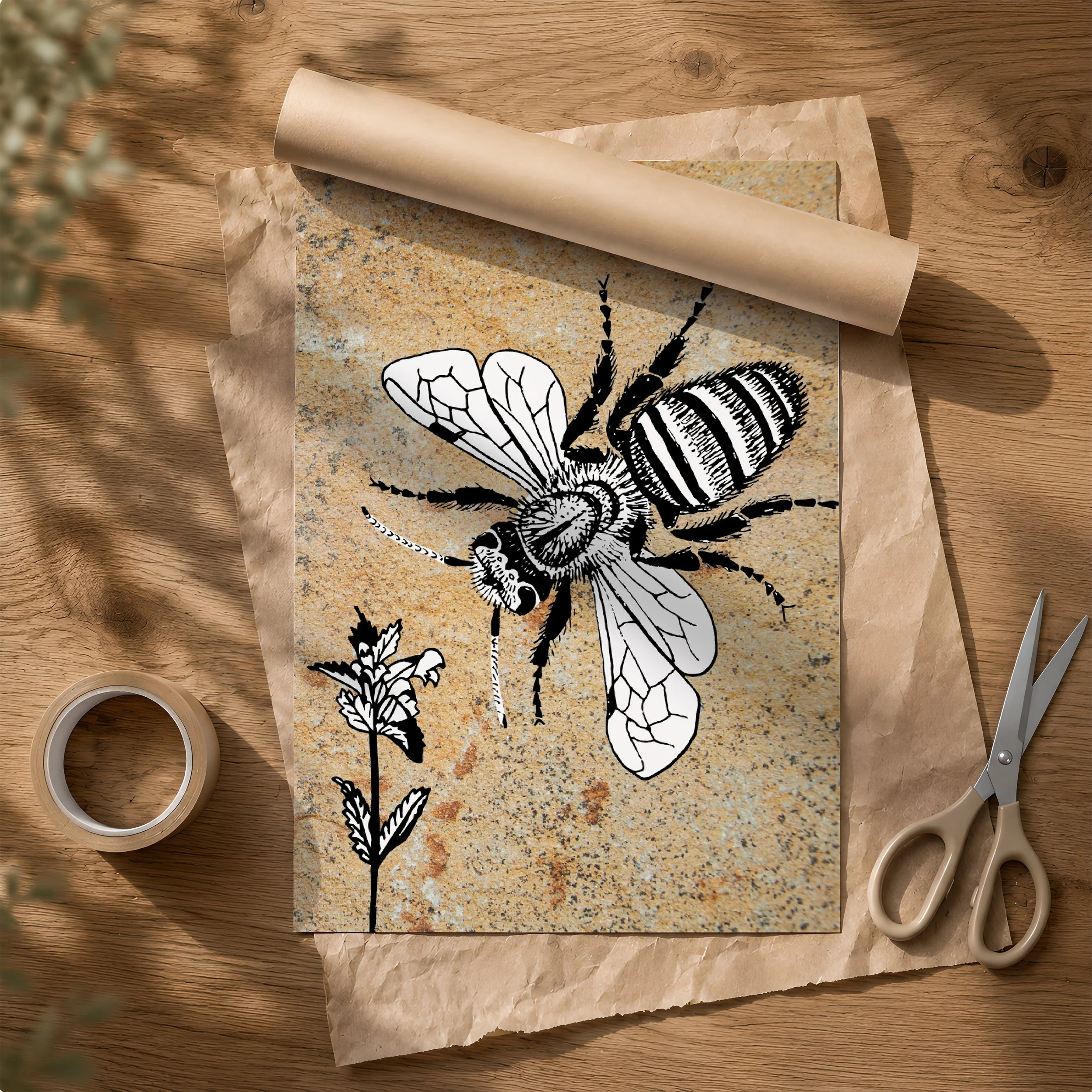 'Mason Bee' Poster & Tube on Brown Paper.jpg
