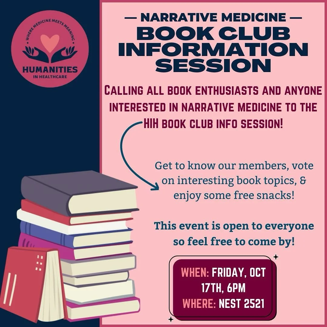 Join us for our HIH book club information session! 📚
🗓️WHEN: Oct 17th, 6PM
📍WHERE: NEST 2521
This information session is open to everyone interested (including non-members) to have an opportunity to learn about the books we are planning on readi