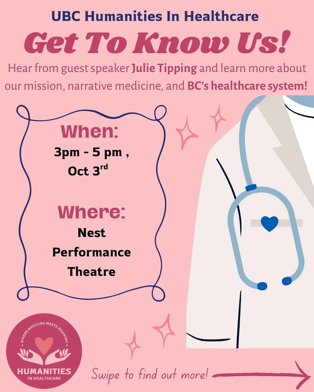 Join us for our first event of the year! Get to know HIH, hear from clinician Julie Tipping, and learn more about BC’s healthcare system!🩺
🗓️When: Friday October 3rd, 3-5pm
📍Where: Nest Performance Theatre
Sing in link in our bio: https:/