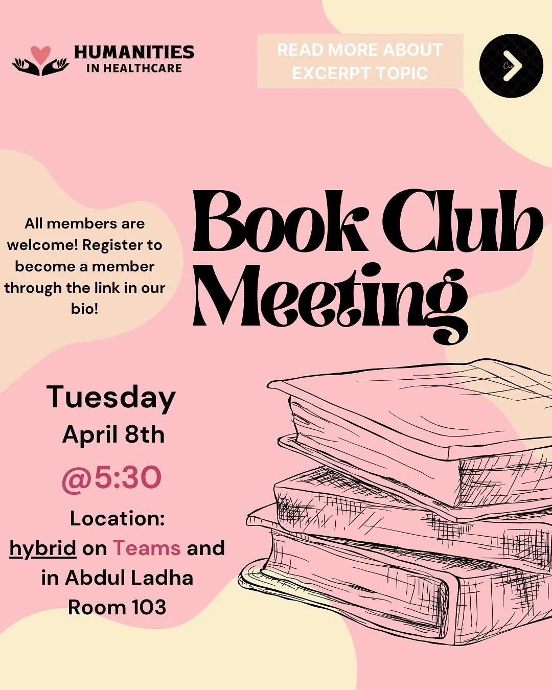 Last book club meeting of the year! This Tuesday at 5:30 pm, join in person or online through Microsoft teams — link in our link tree. 📖📚🩺
