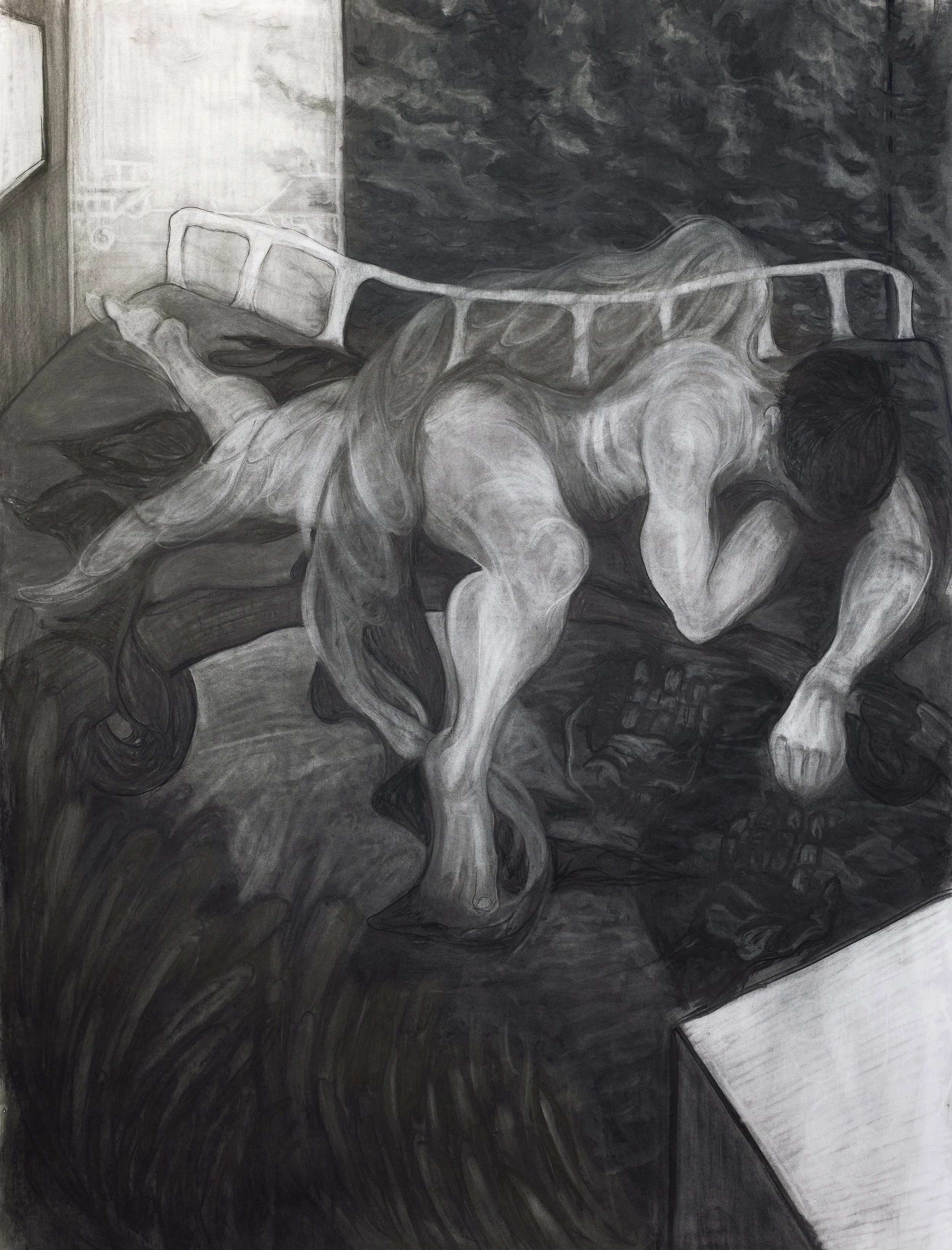 Acute Bed 11: Wound Check.  Charcoal on paper. 127 x 160 cm. 