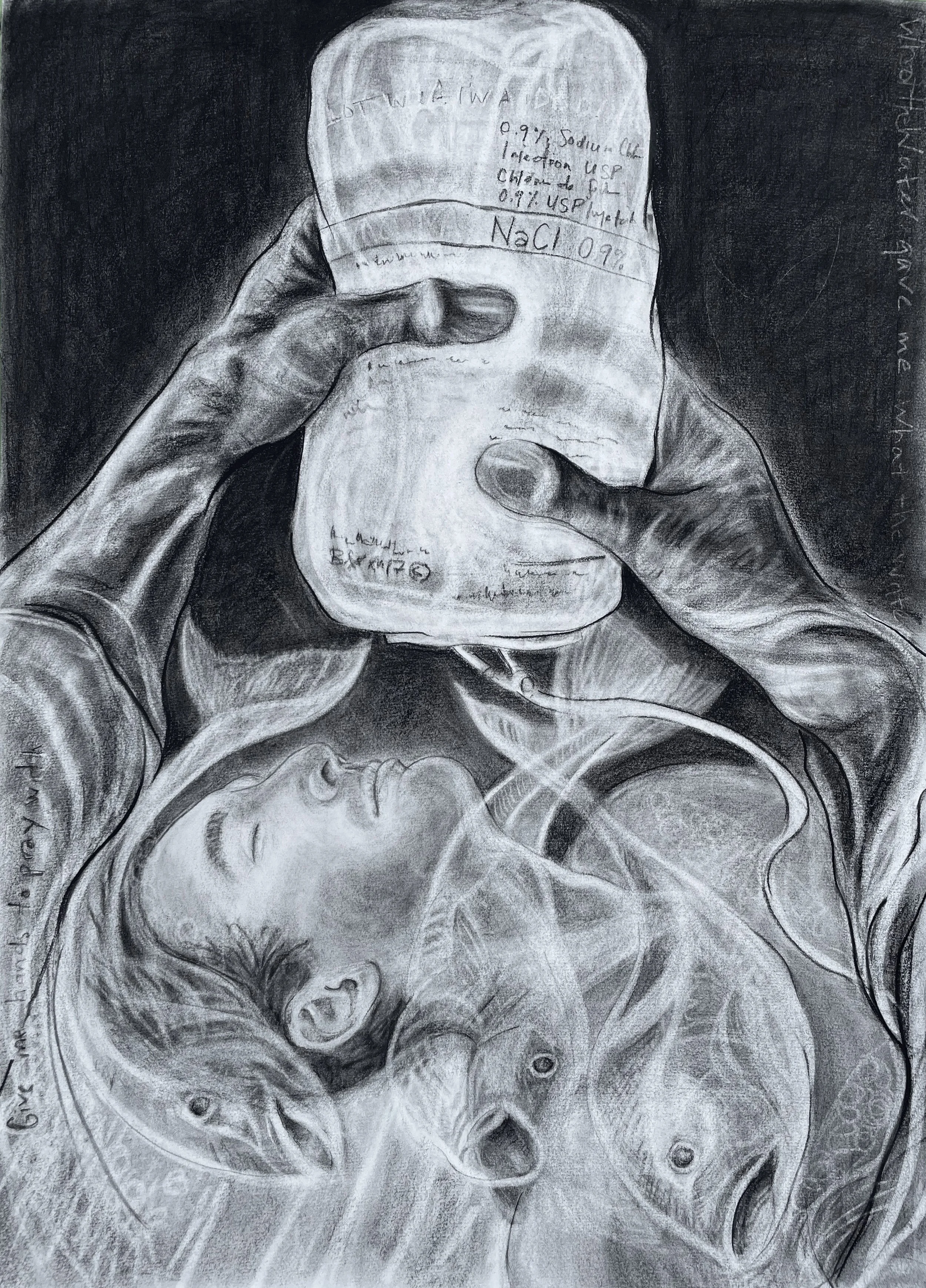 Acute Bed 5: What the water gave me. Charcoal on paper. 60 x 45 cm. 