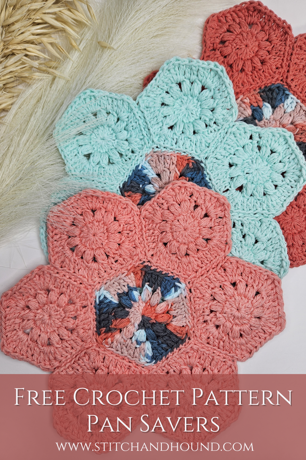 Crochet potholder flower motif made with cotton yarn