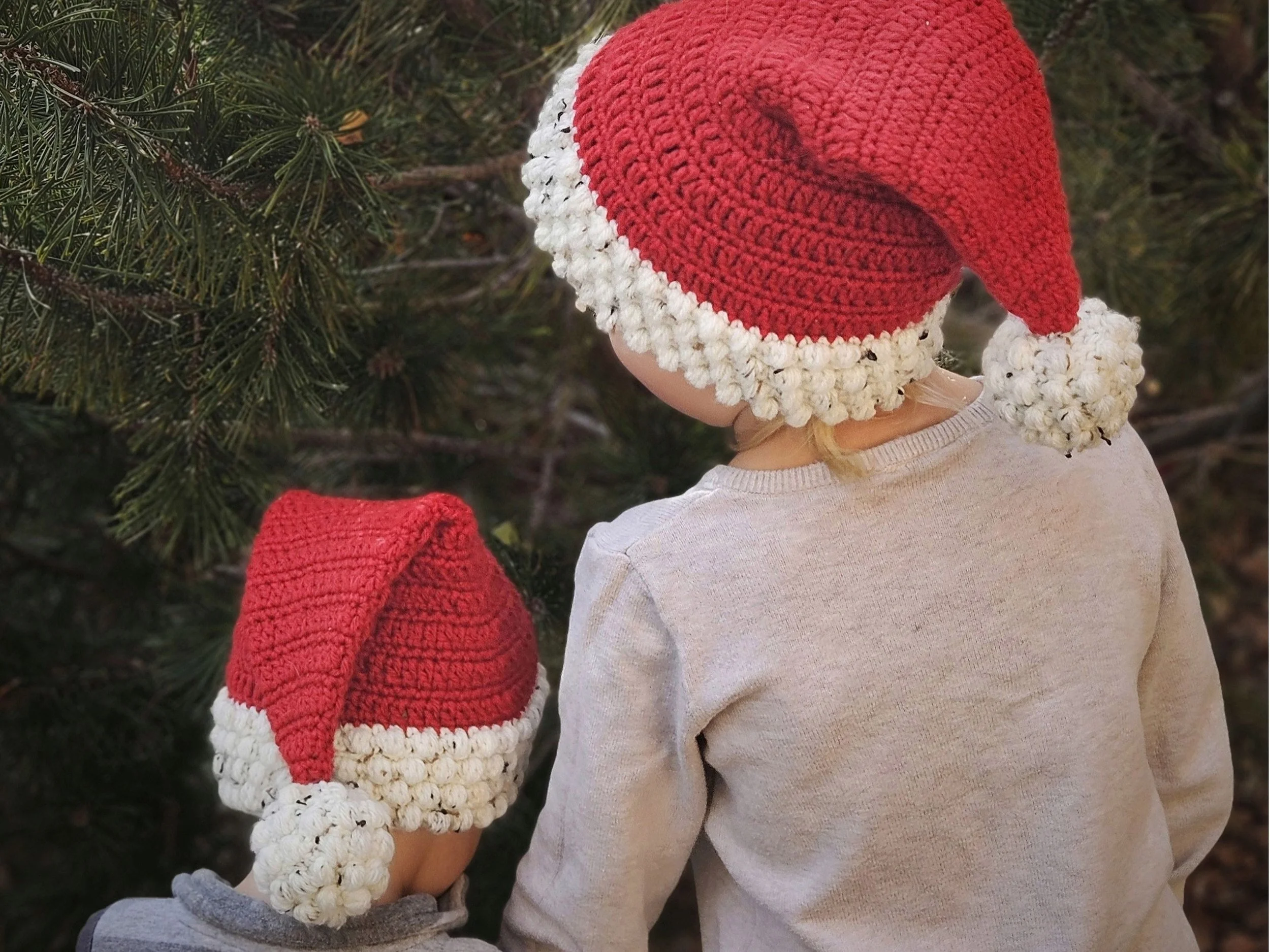 The crochet santa bobble hat in two different sizes