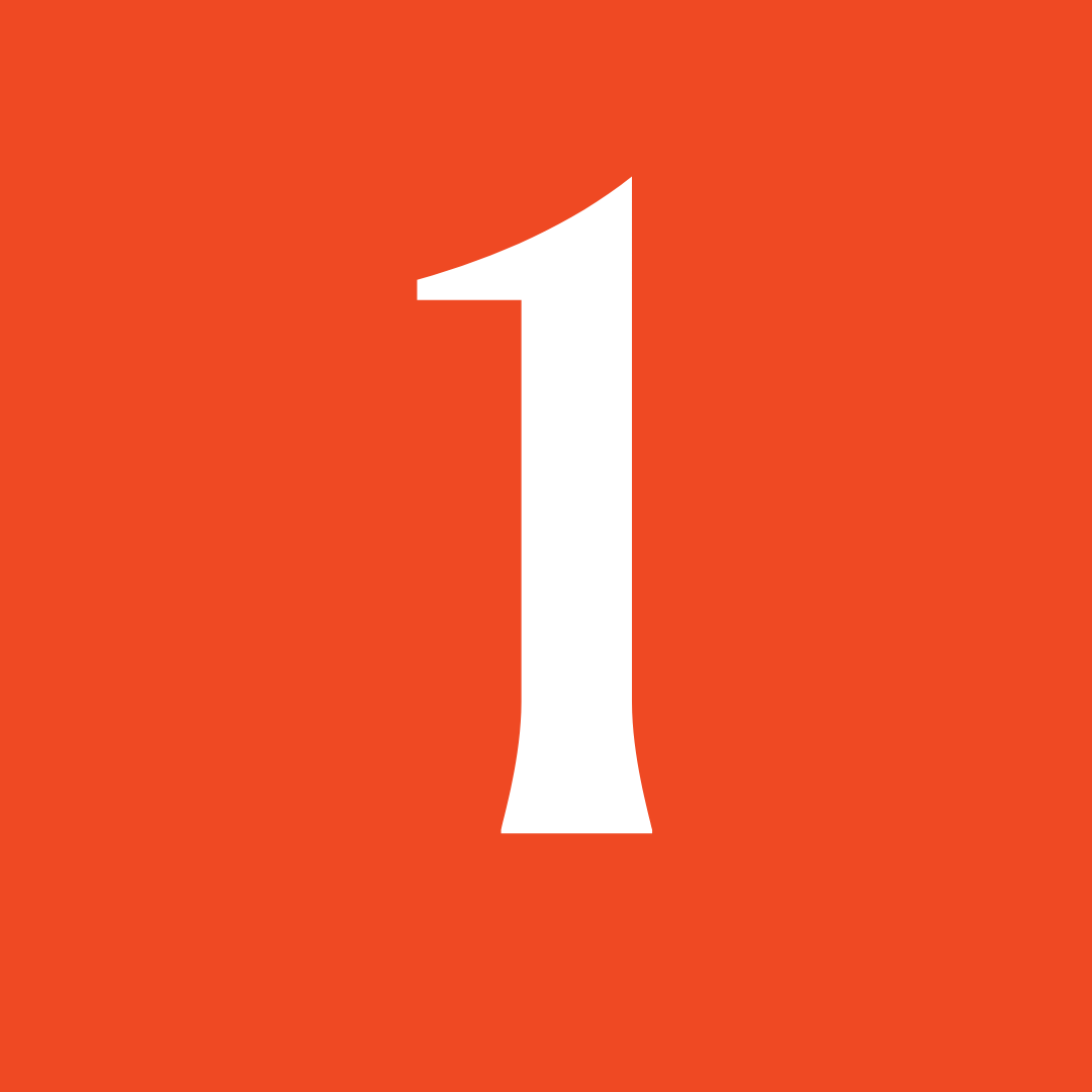A bold white number "1" centered on a solid red-orange background.