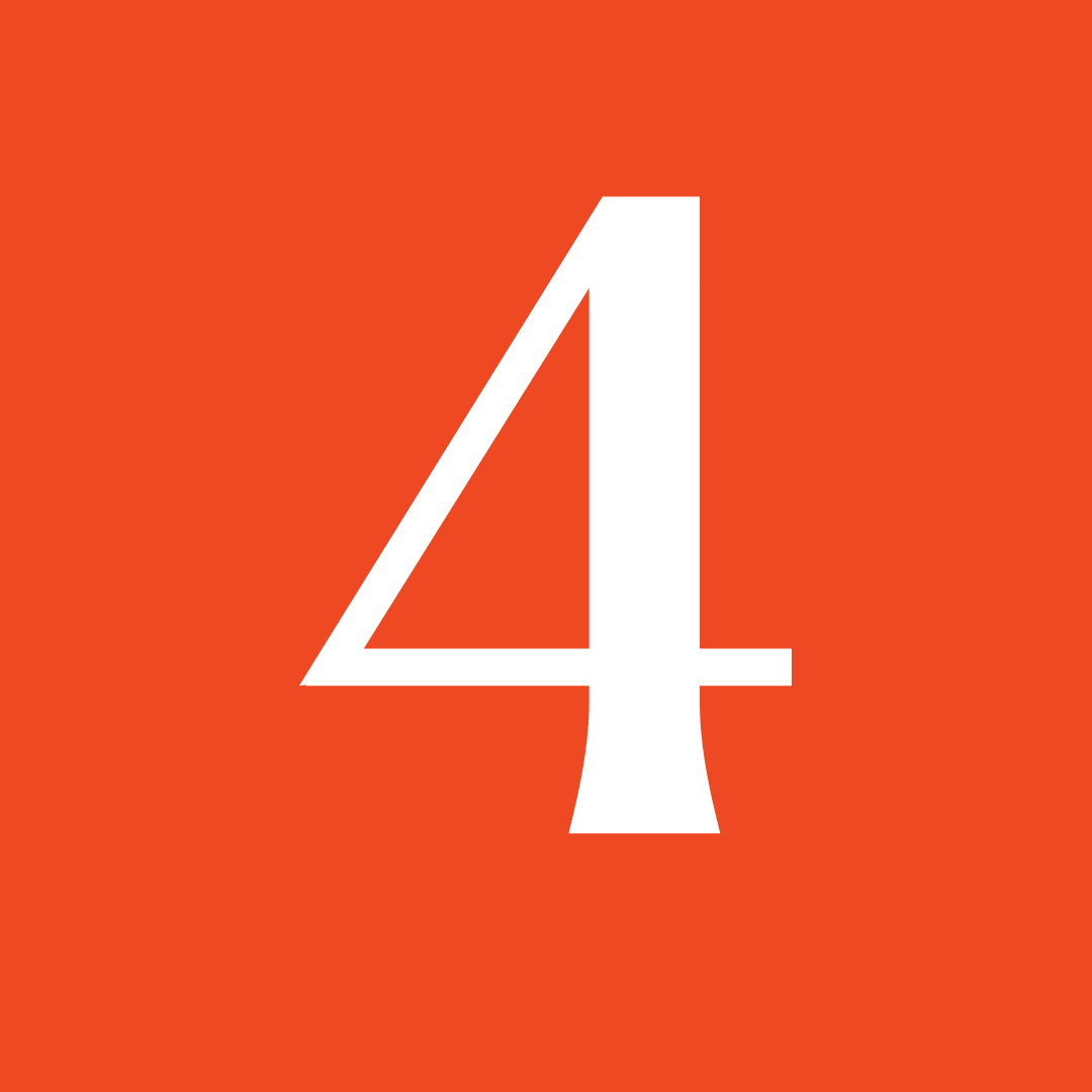 A bold white number "4" centered on a solid red-orange background.