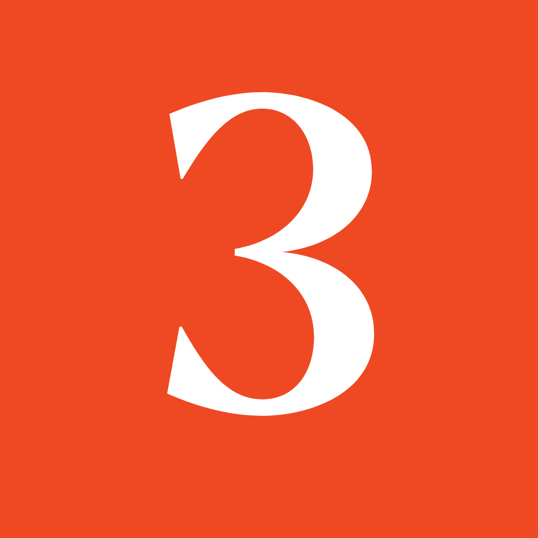 A bold white number "3" centered on a solid red-orange background.