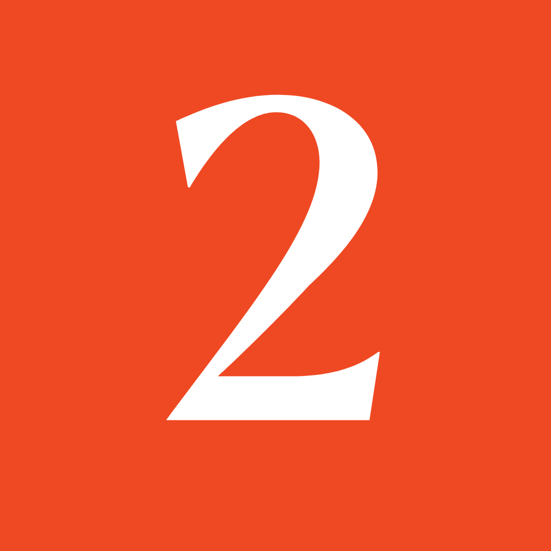 A bold white number "2" centered on a solid red-orange background.