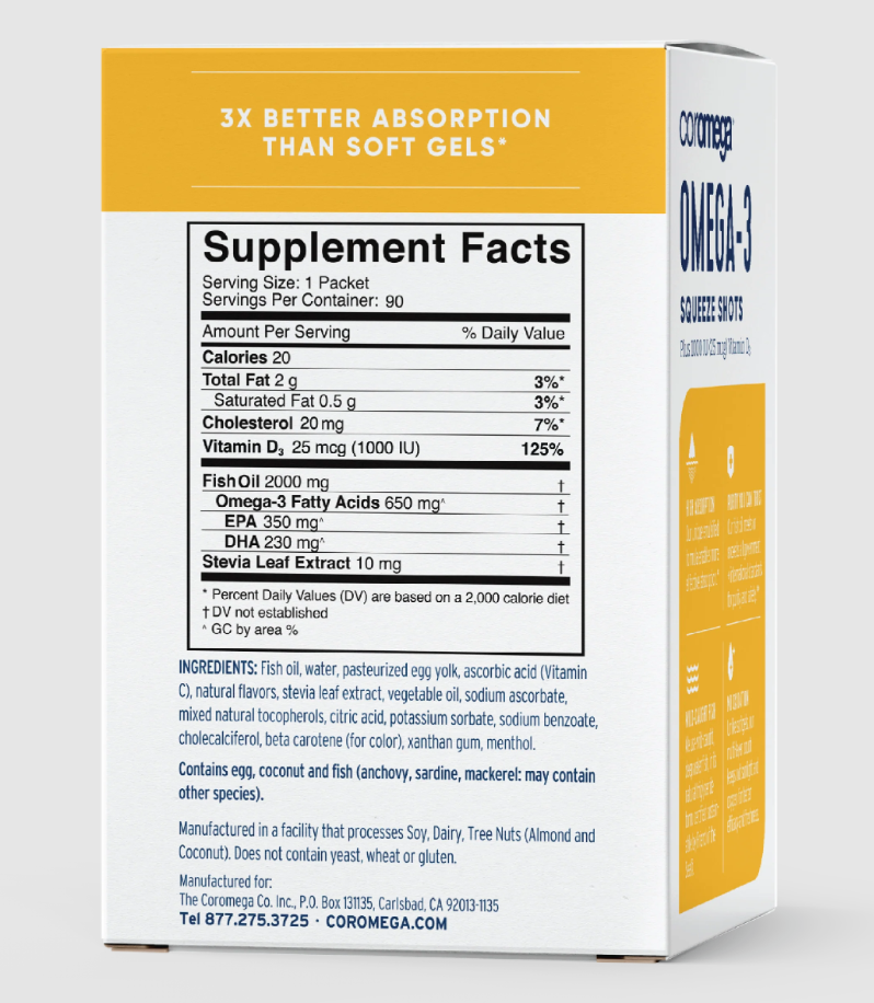 Coromega + Vitamin D Squeeze Packs - Natural Health Improvement Center