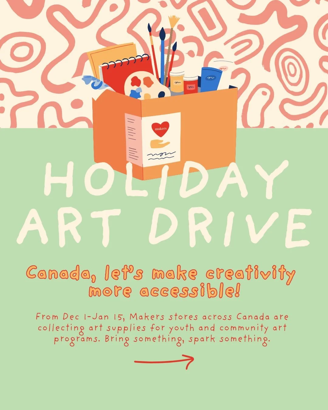 We&rsquo;re SO excited to announce The Makers Holiday Art Drive! 🎨💛

From now until January 15, all Makers locations across Canada will be collecting new or gently-used art supplies to support youth and community art programs in each province.

We 
