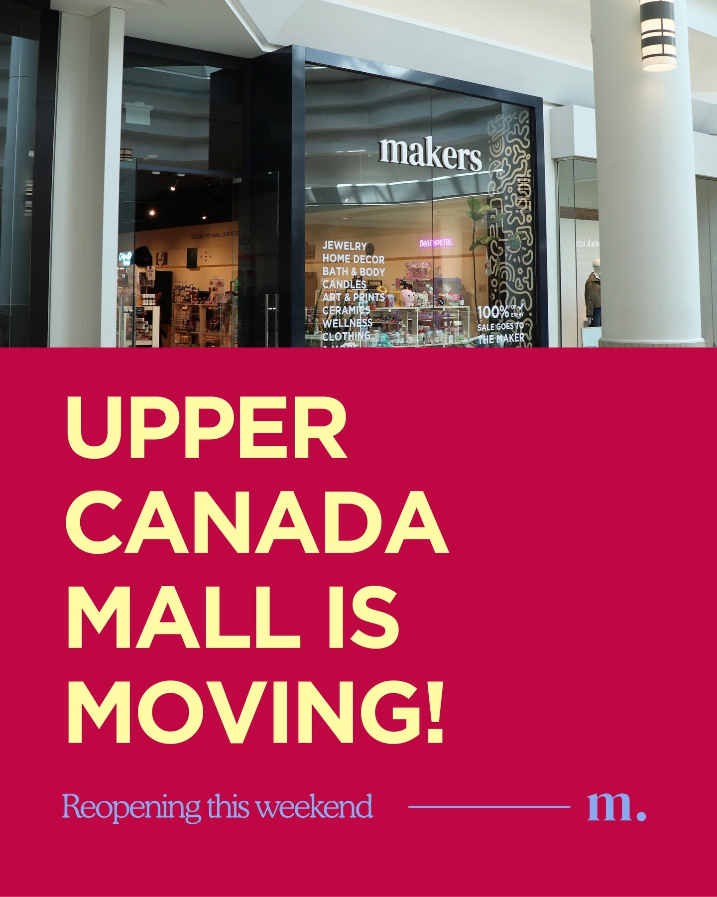 All your favourite local small businesses, in a brand new fresh space!✨🤩
We are so excited to reveal our new Makers Upper Canada mall location this weekend! 🛍️ 

Find our new spot on the lower level, across from Bikini village! (Swipe to see the ma
