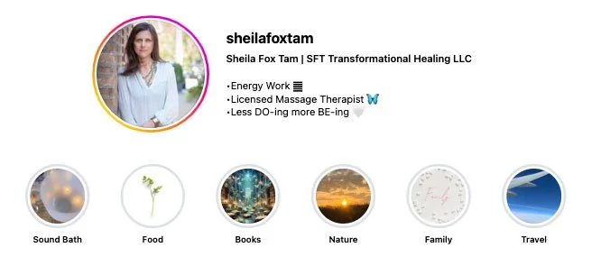 Sheila Fox Tam's Instagram wellness tips and healing content near Chicago.