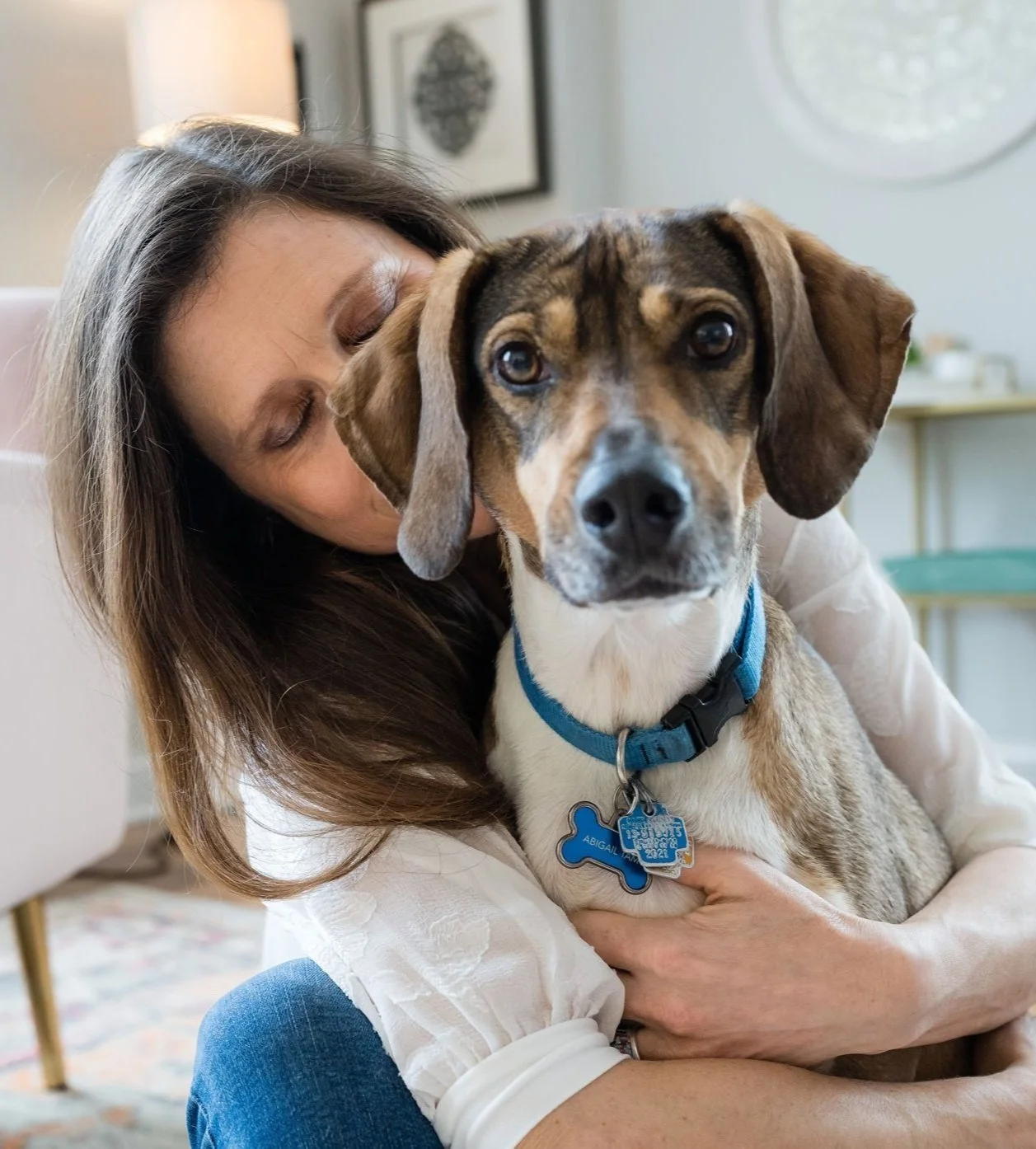Sheila Fox Tam with her rescue dog near Chicago, Illinois.