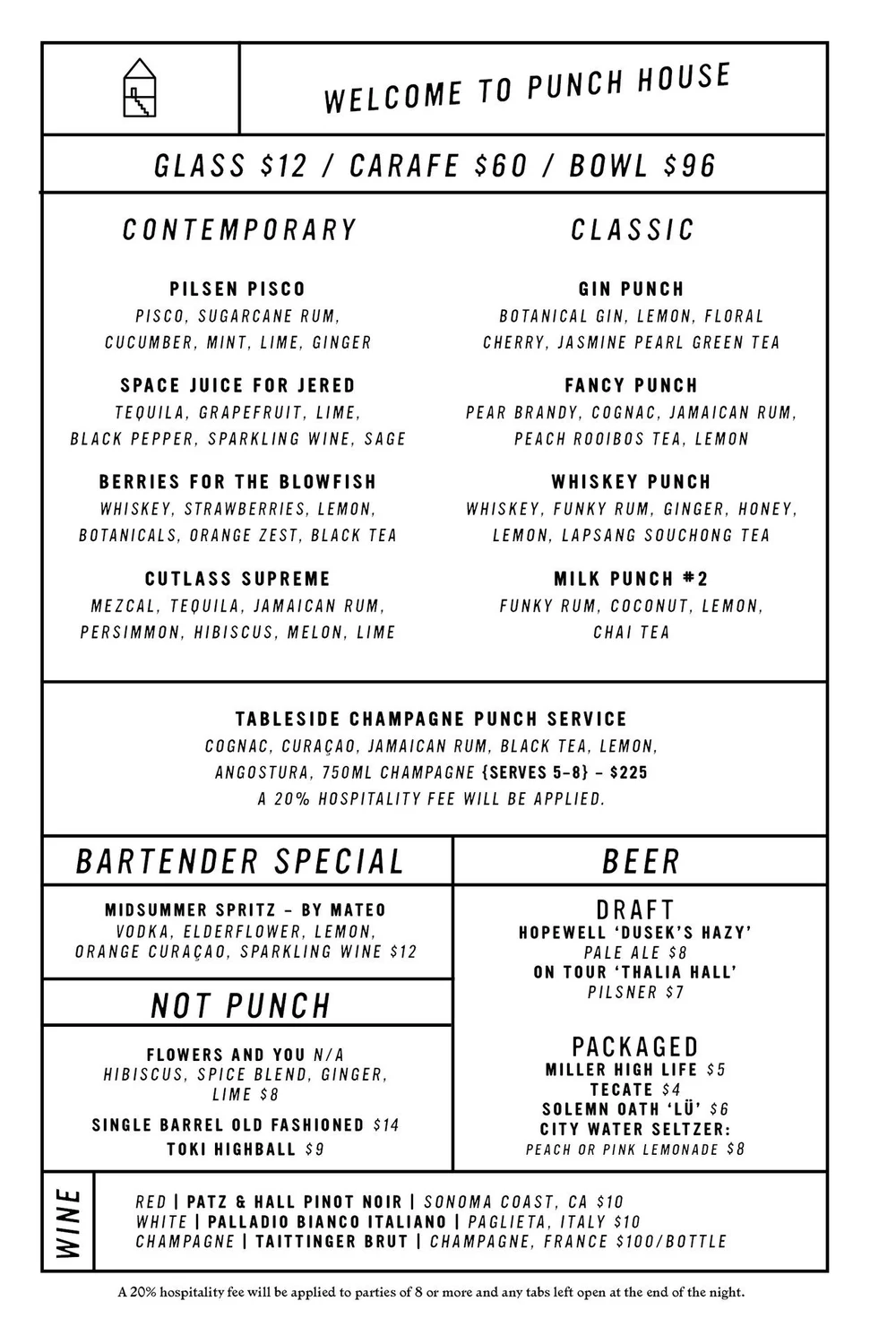Punch House Cocktail Menu — Punch House