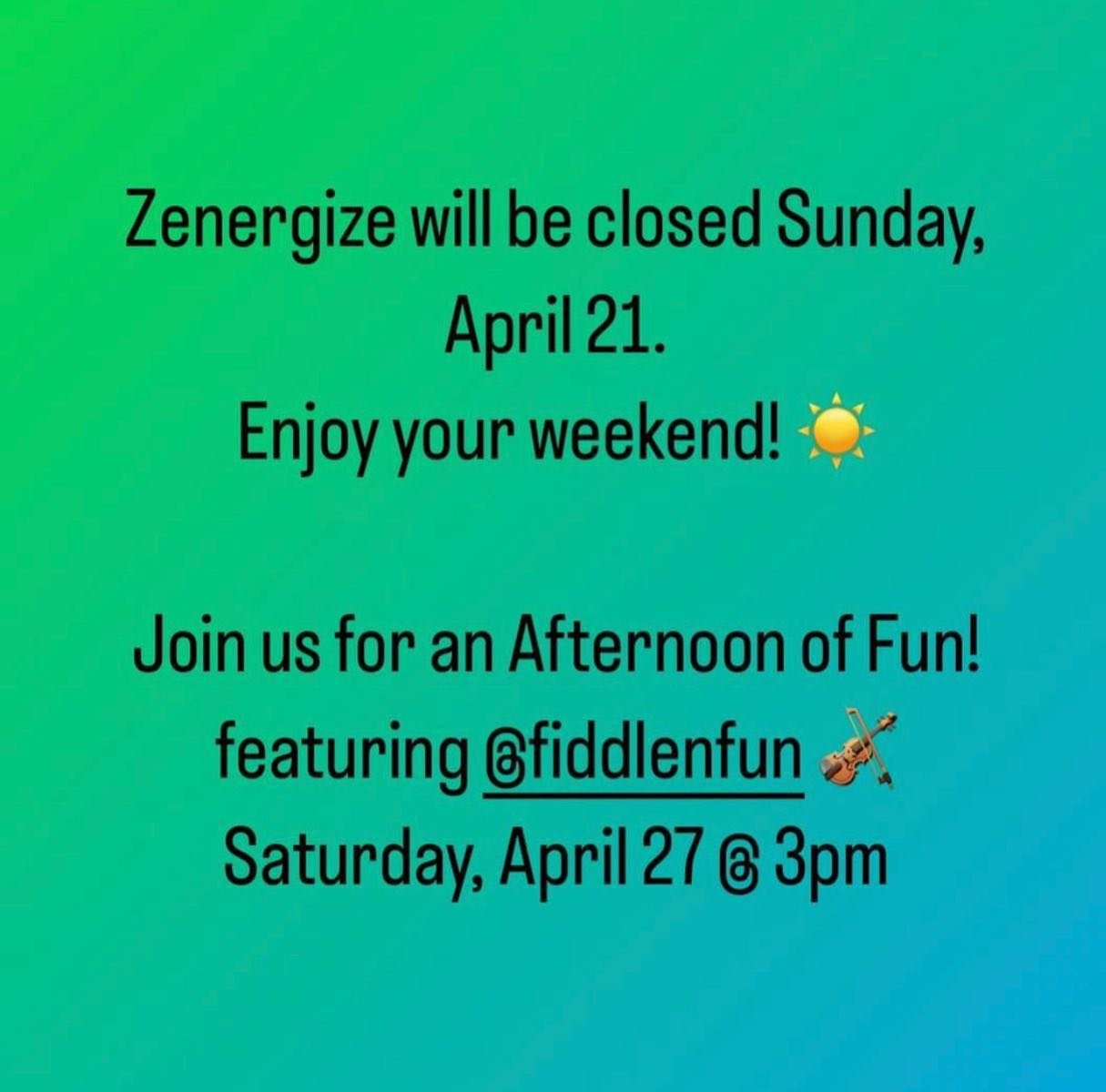 We&rsquo;ll be closed Sunday 4/21. Enjoy your weekend! Join us next Saturday 4/27 for an afternoon of fun!! 3-5pm