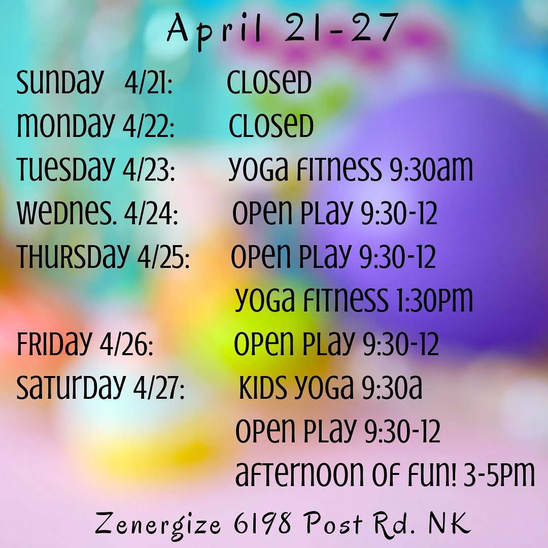 Weekly schedule ☺️
Register www.zenergizeri.com
(Drop-ins welcome too)
#openplay #playspace #yoga #kidsyoga #kidsactivities #somethingforeveryone #family #northkingstown #northkingstownri #eastgreenwich #eastgreenwichri #rhodeisland
