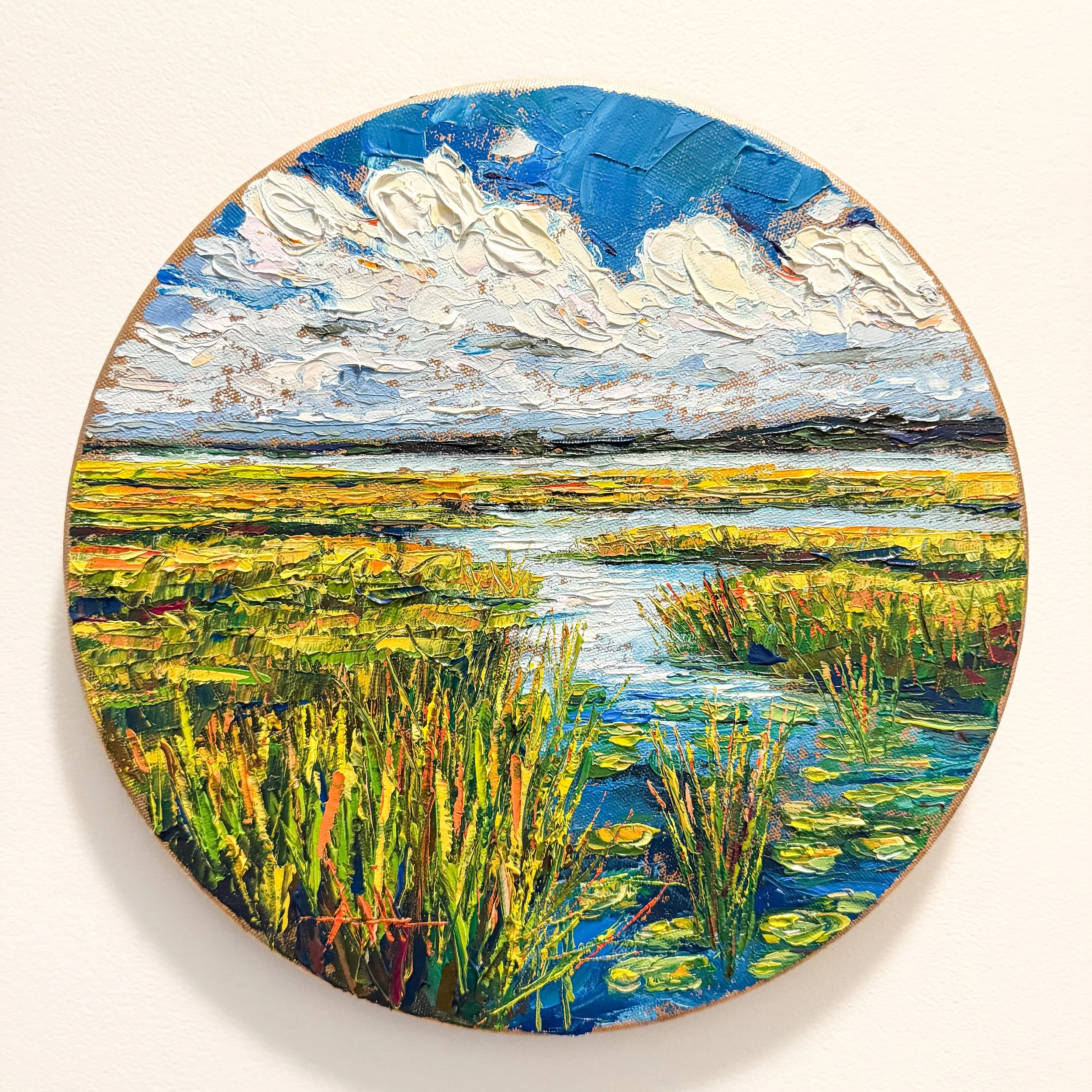 Lowcountry Marsh Landscape Green reeds Blue Skies Oil Painting 2-5036.jpg