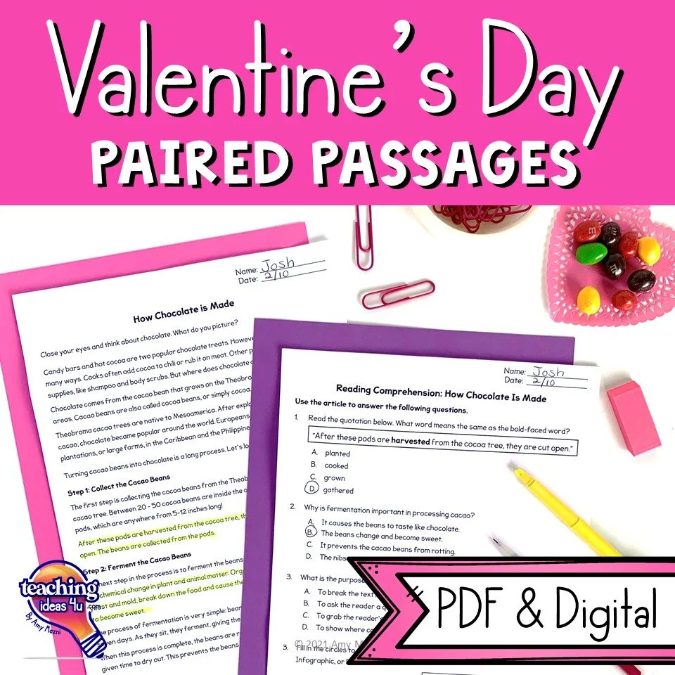 Valentine's Day Paired Passages Reading Comprehension &amp; Informational Writing