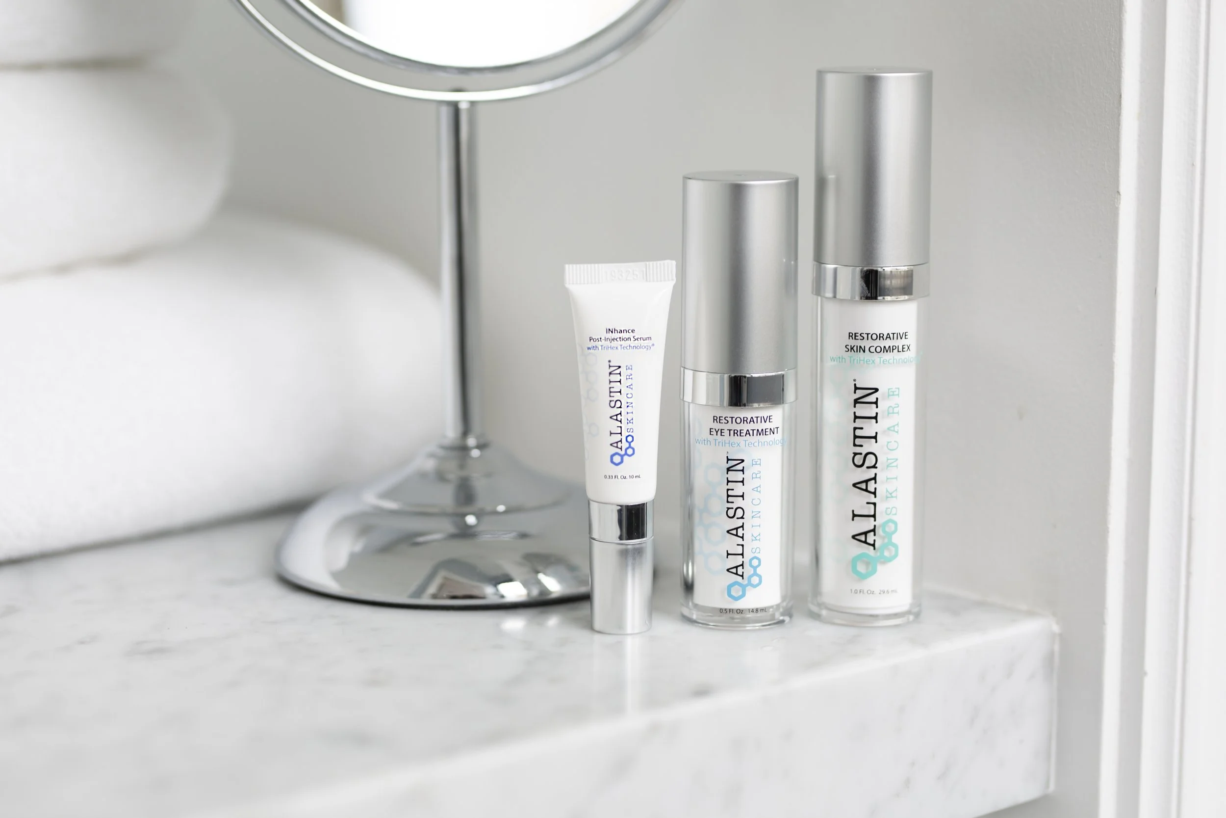 inhance post-injection serum with tri hex technology restorative skin complex with trihex technolog alastin goskincare restorative eye treatment with trihex technolog alastin skincare alastin al 0.33 fl oz. 10 ml oskincare 1.0 fi. oz. 29.6 ml 0.5 fi.