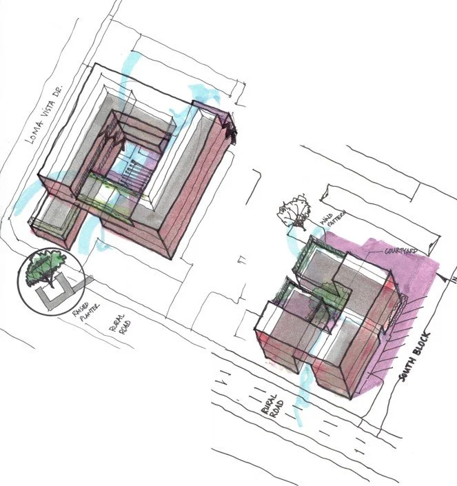Visualizing future potential of the commercial building: playing with building form to create wind tunnel, and terraces for landscape.