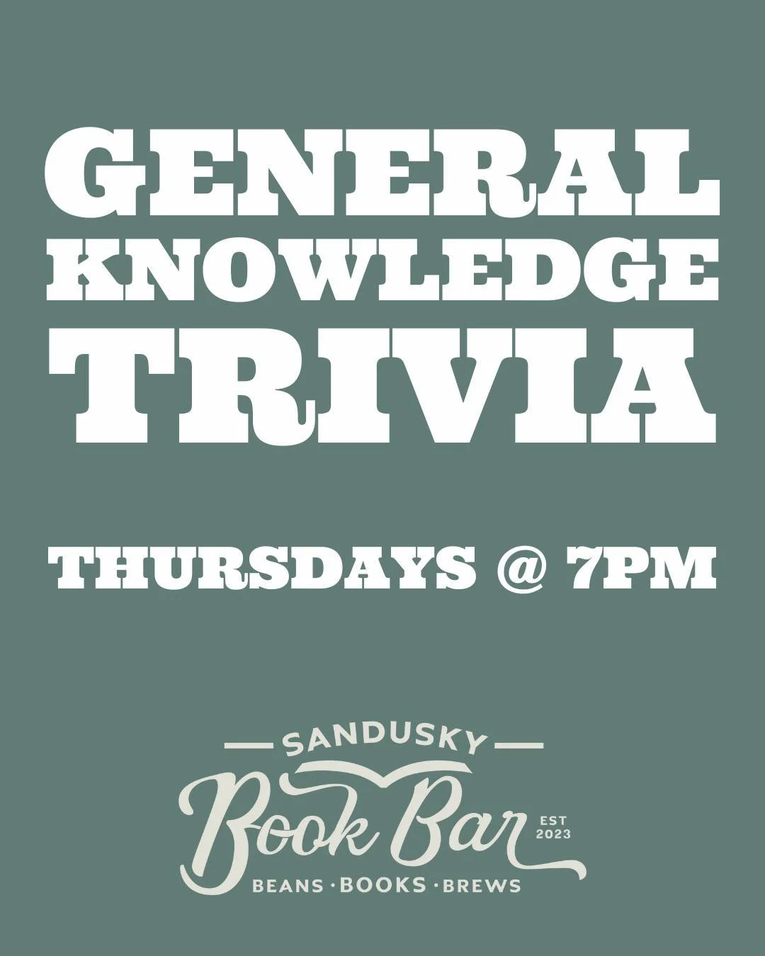 I will scream it from the rooftops - WE HAVE BINGO AND TRIVIA WEEKLY! Come check out Book Bar Bingo (for fun, no pay to play and no monetary prizes) on Tuesdays at 7pm and Book Bar General Trivia on Thursdays at 7pm. All ages welcome! 
*
*
*
 #sandus