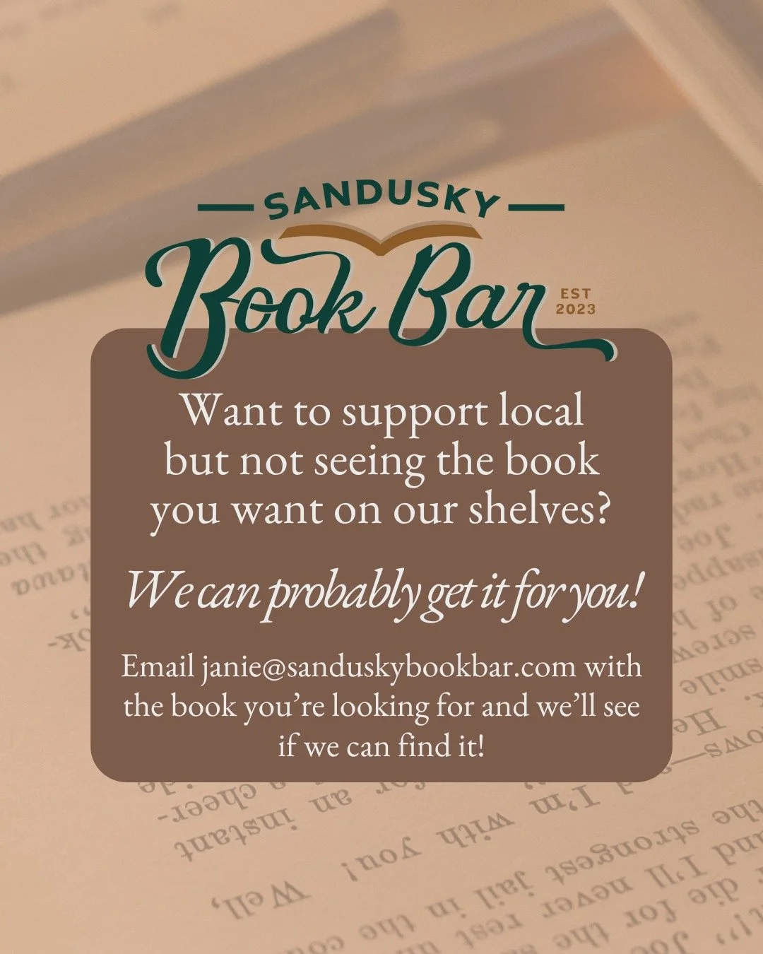 Somehow it's already almost time to think about the holidays, and that includes gifts! Like books! π
We keep our book selection pretty slim, but we have so much more to choose from. If you're looking for a specific book we don't have in stock, we a